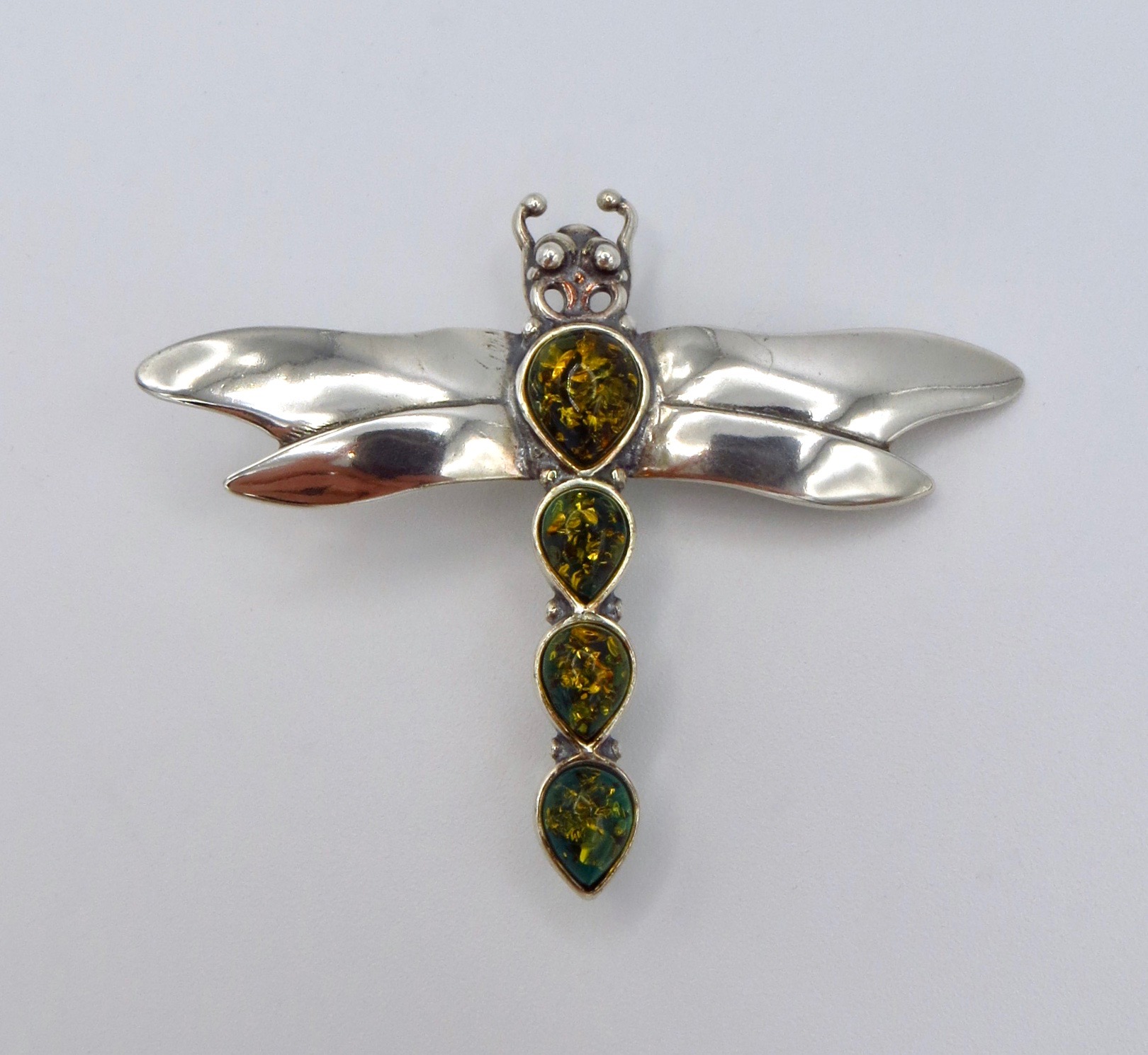 Sterling Silver and Amber Dragonfly Brooch