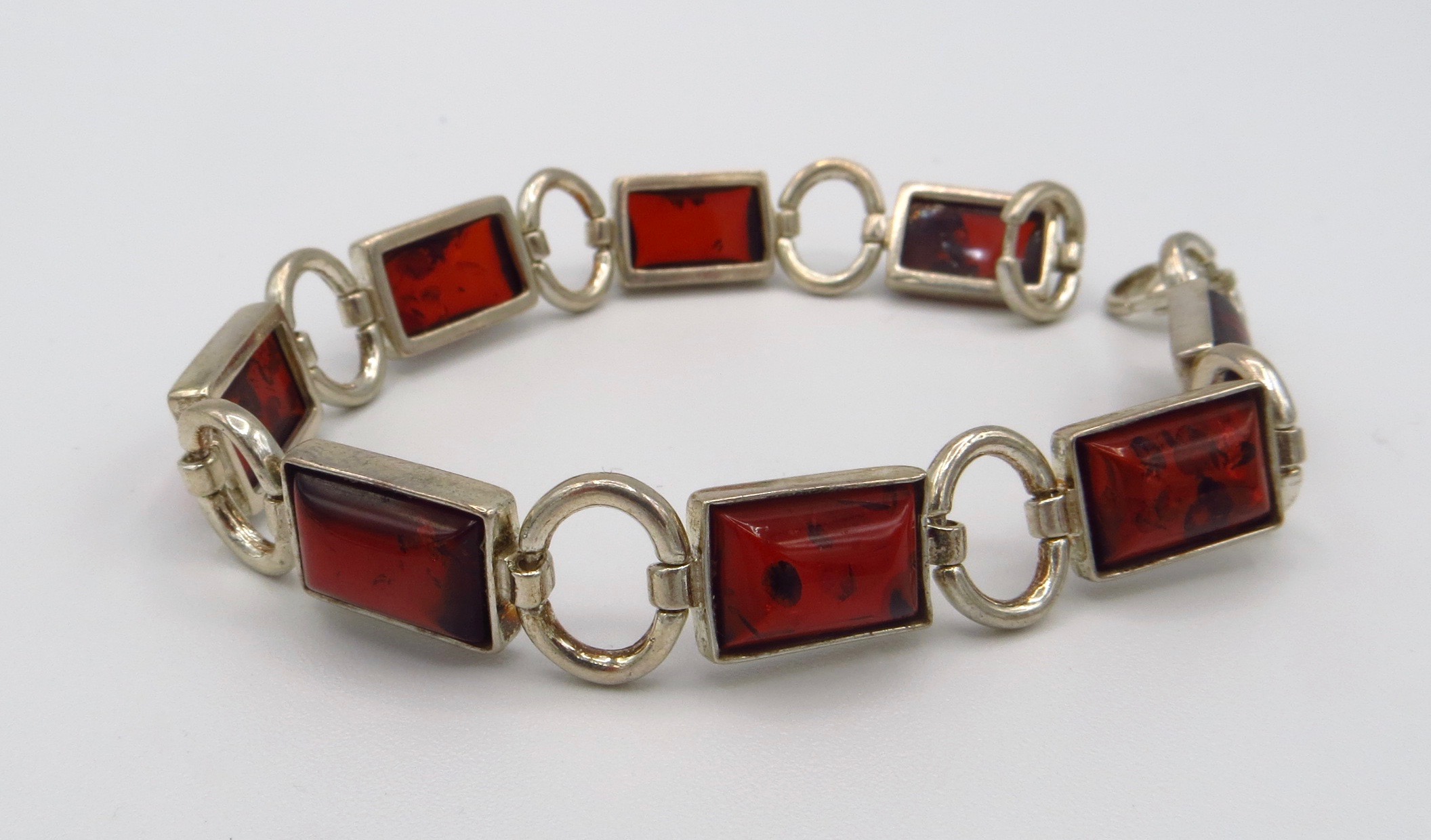 Sterling Silver and Cherry Amber Bracelet