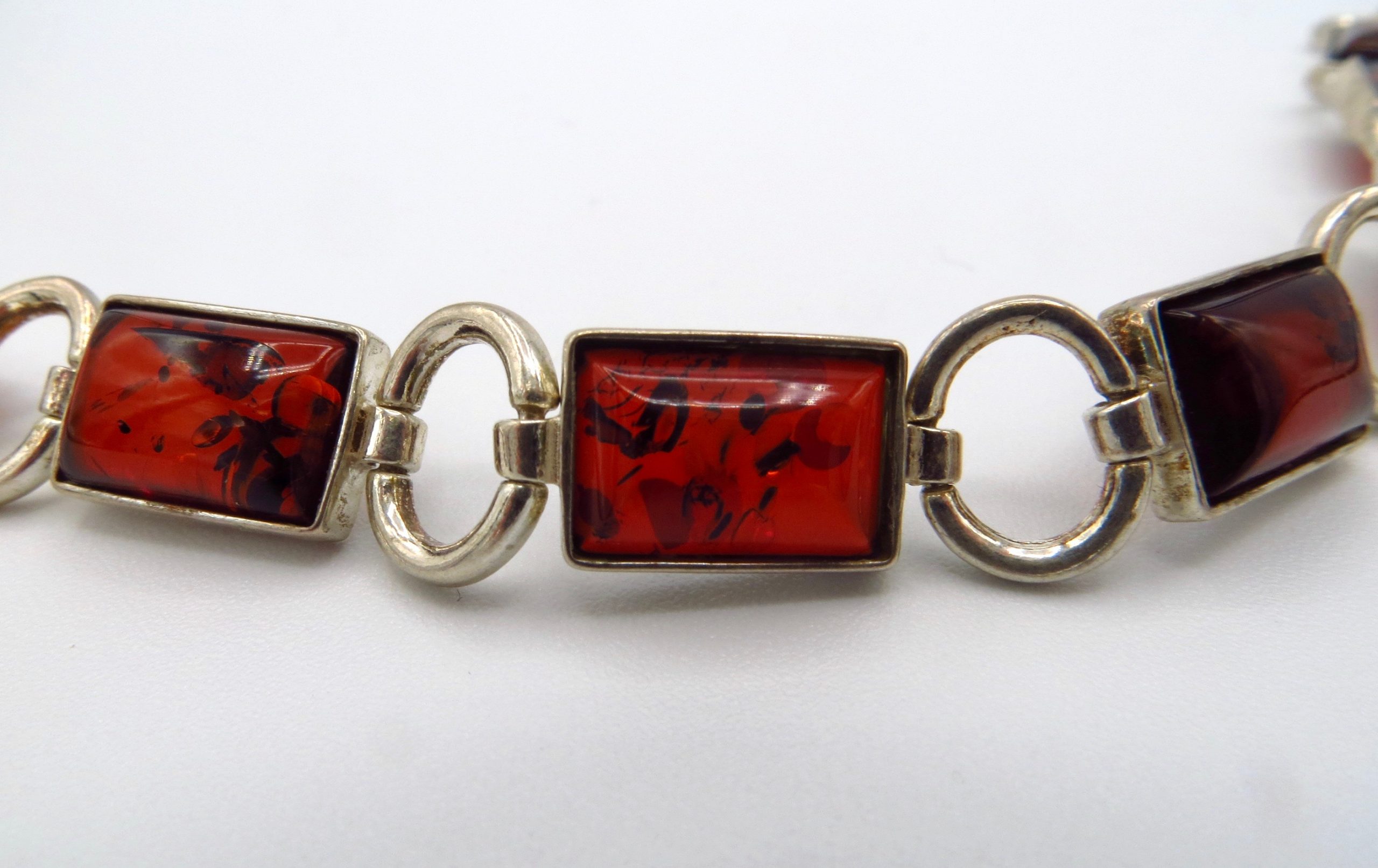 Sterling Silver and Cherry Amber Bracelet