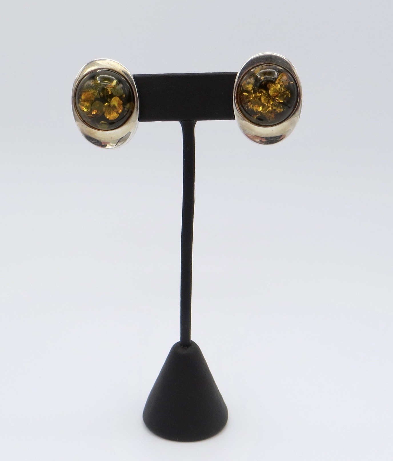 Silver and Amber Clip-On Earrings