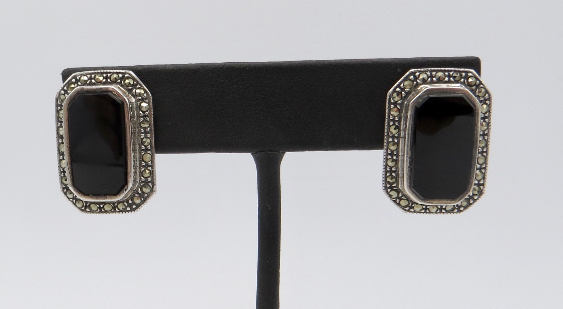 Silver Onyx Marcasite Earrings