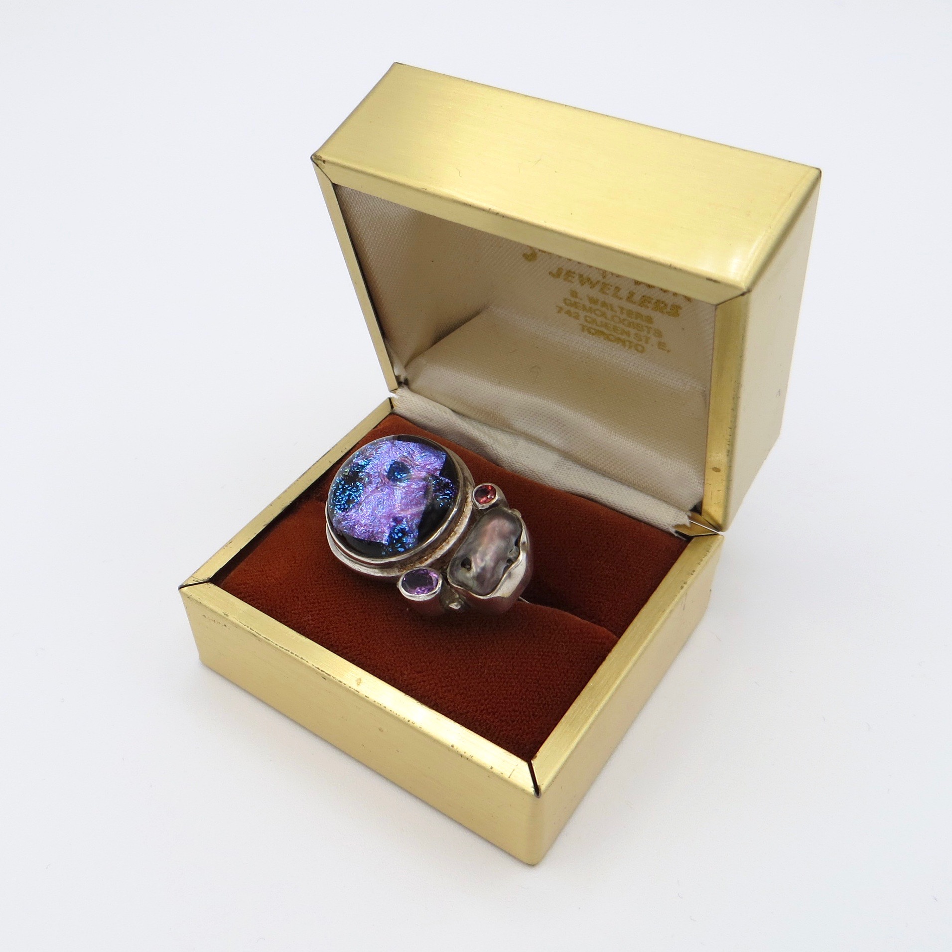 Silver Ring with Glass, Pearl and Quartz