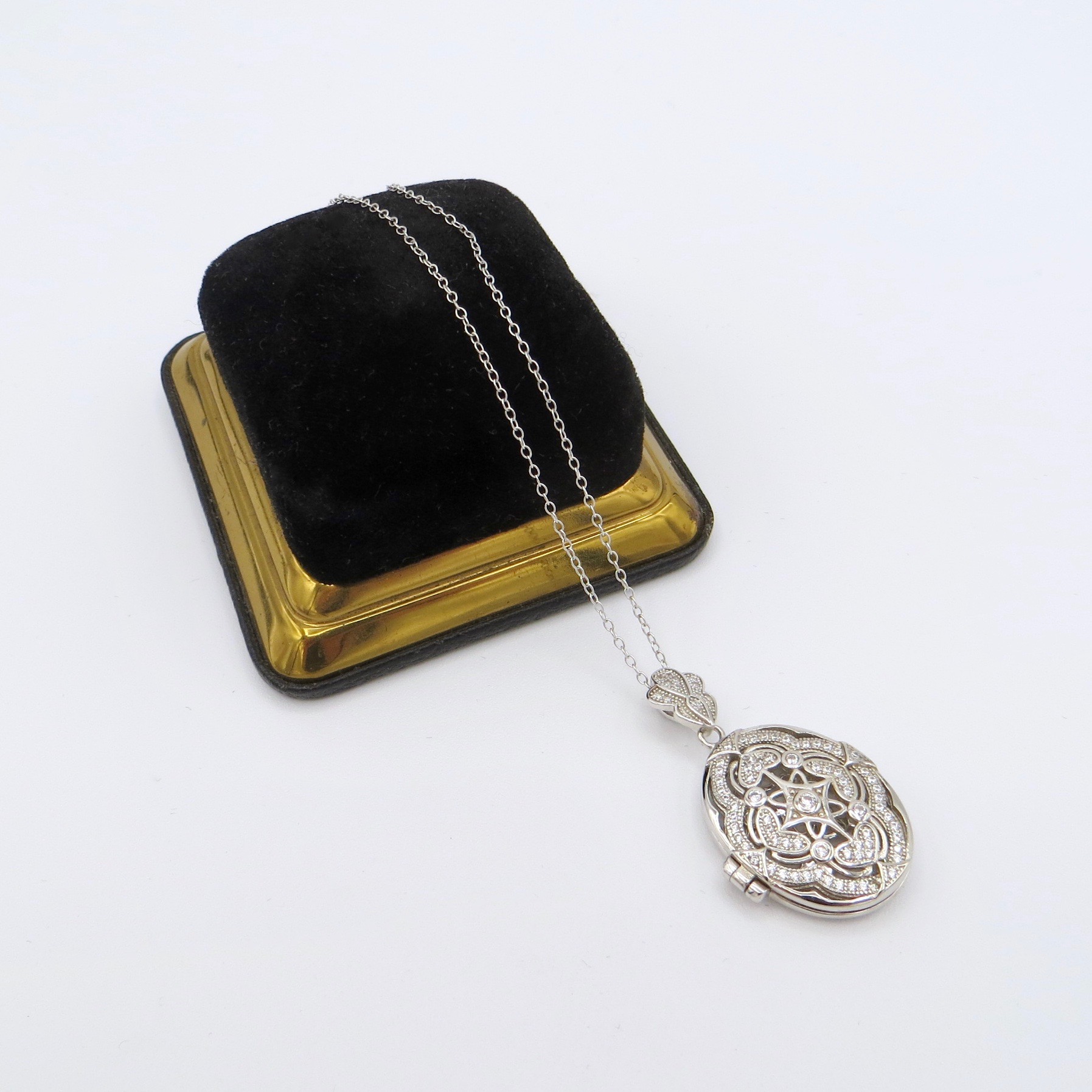 Silver & Crystal Filigree Locket