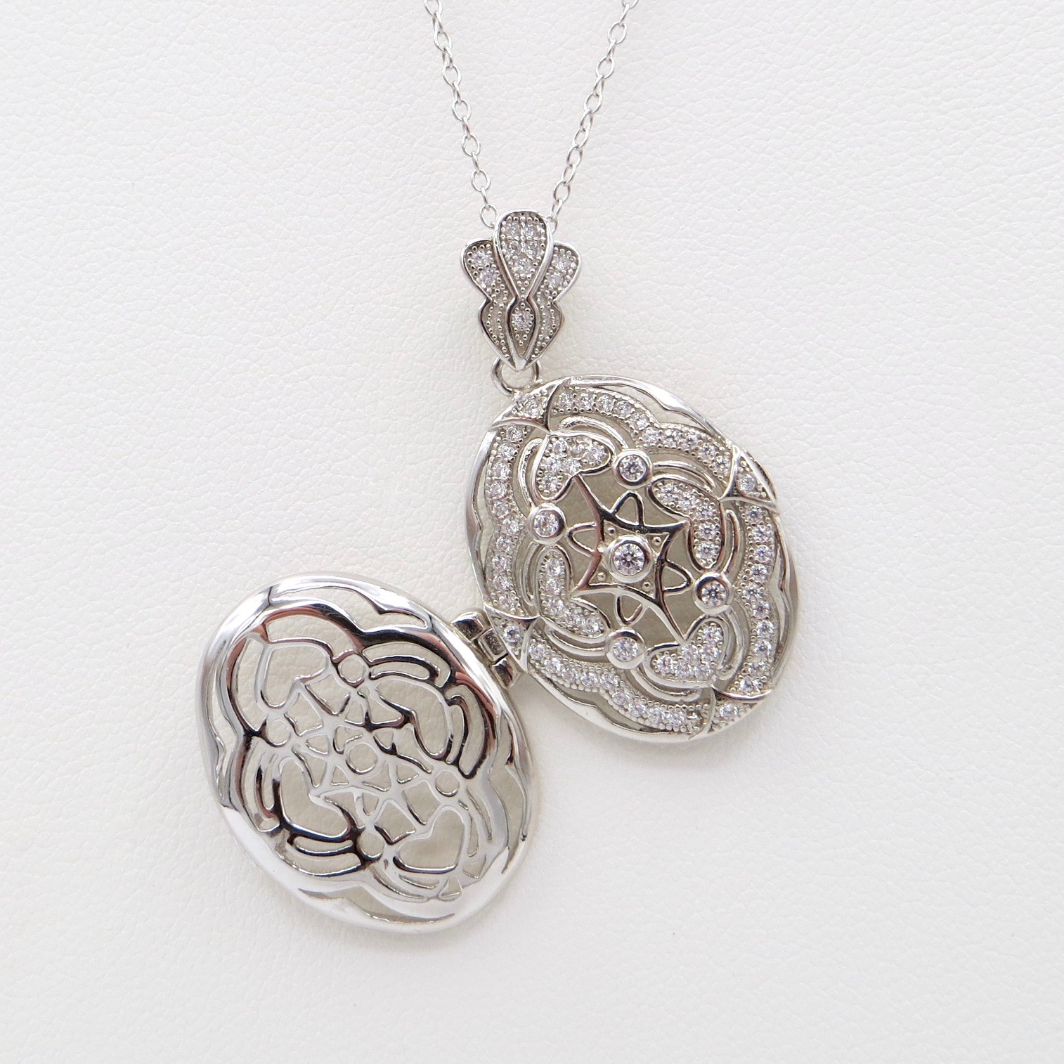 Silver & Crystal Filigree Locket