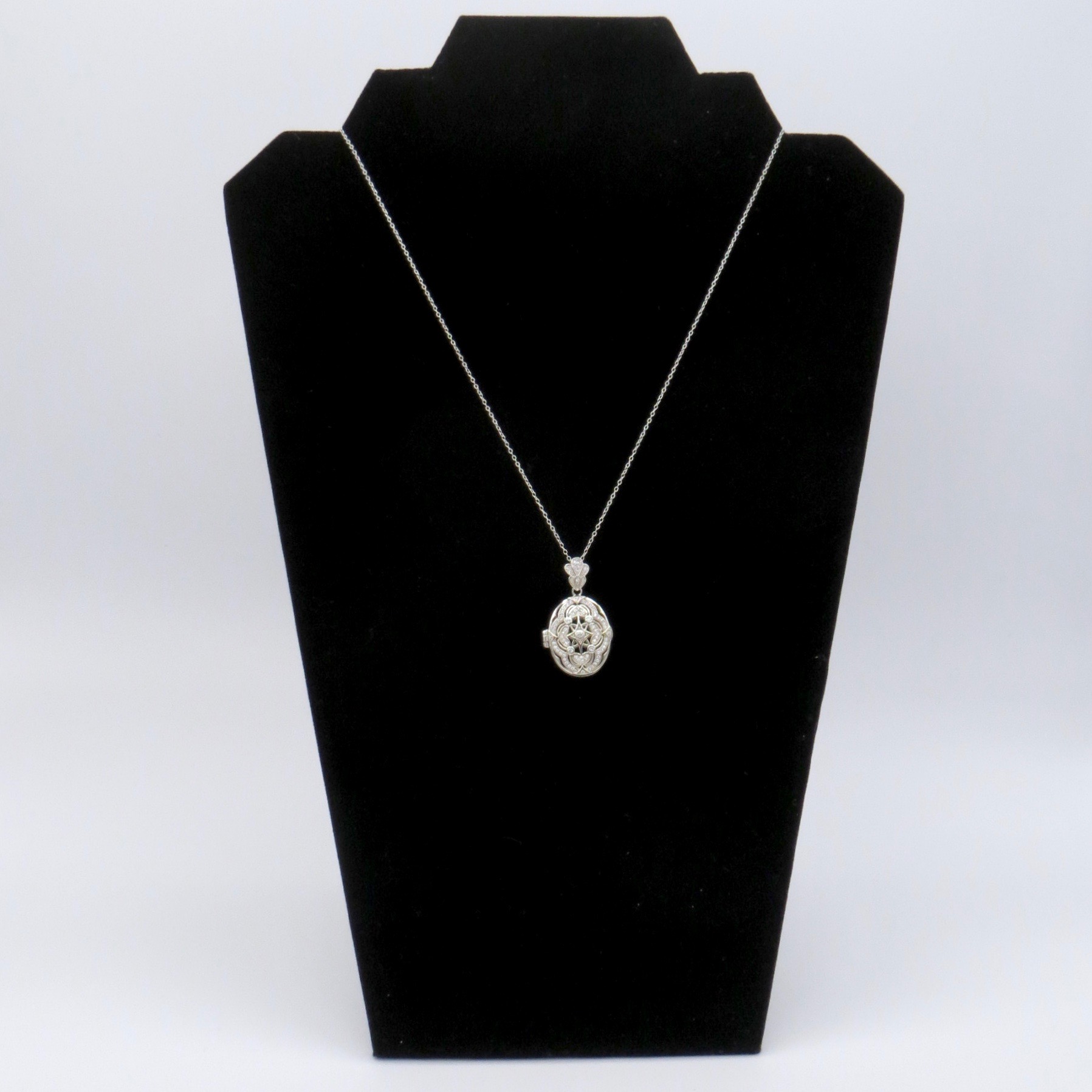 Silver & Crystal Filigree Locket