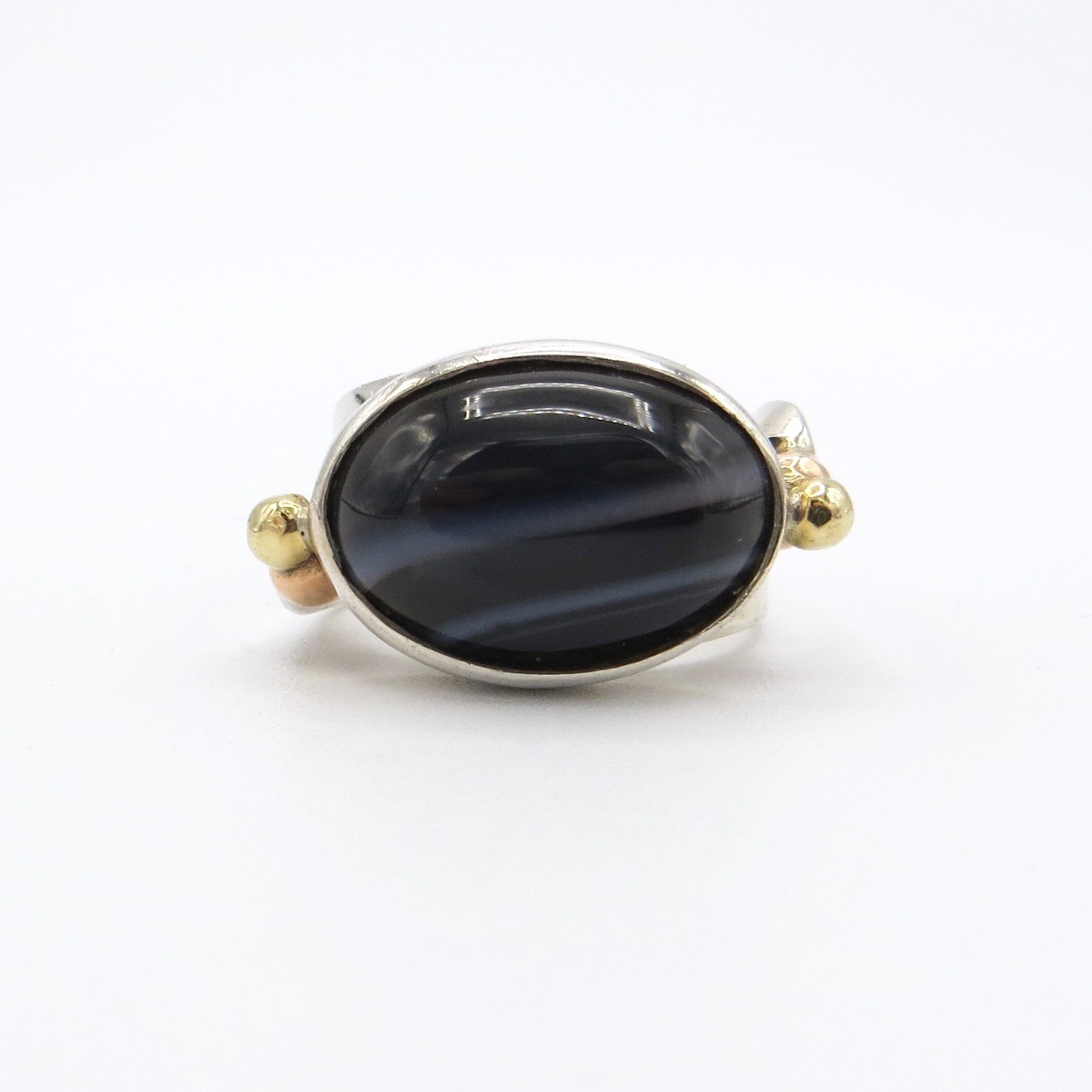 Silver, 14kt Gold & Agate Ring