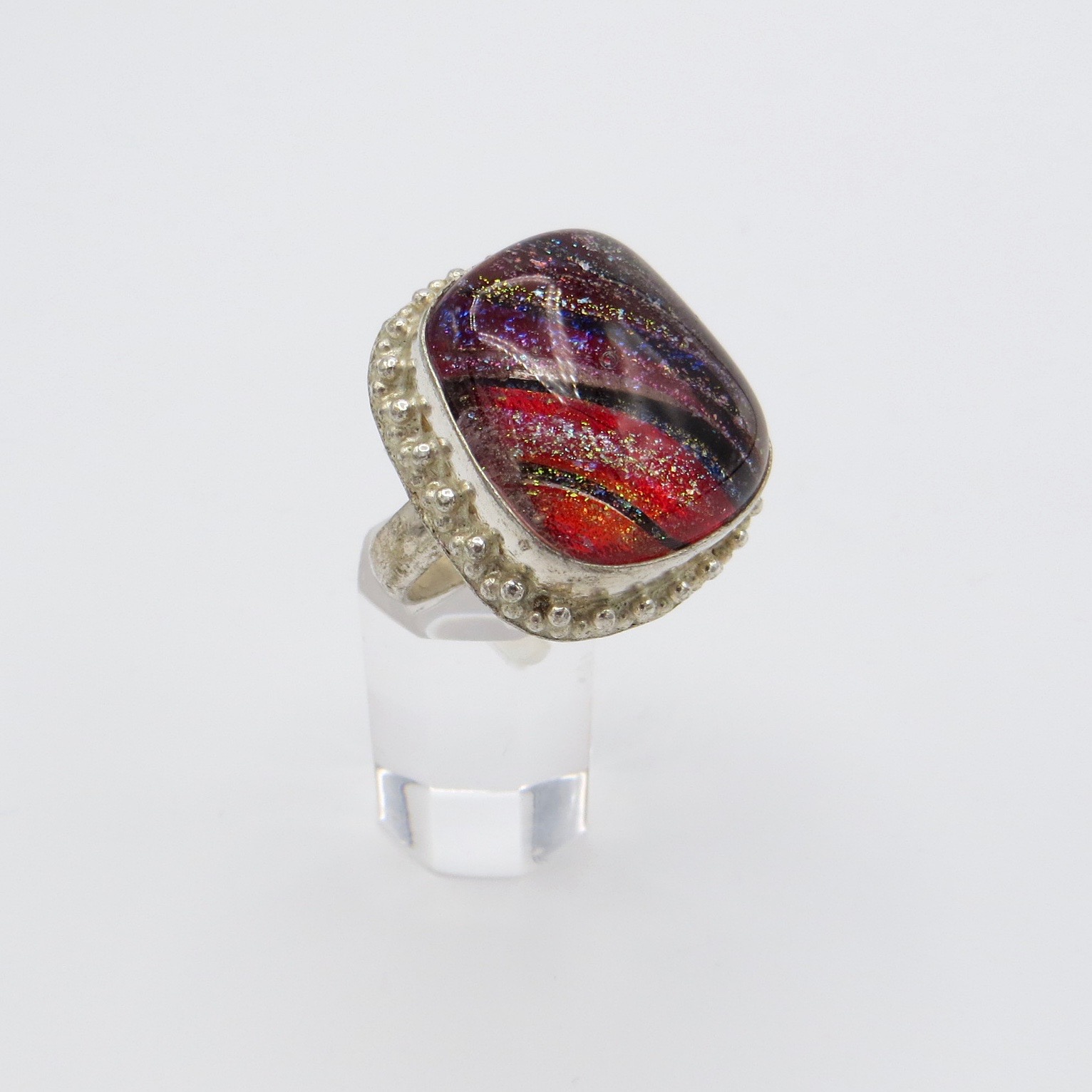Silver & Murano Glass Ring