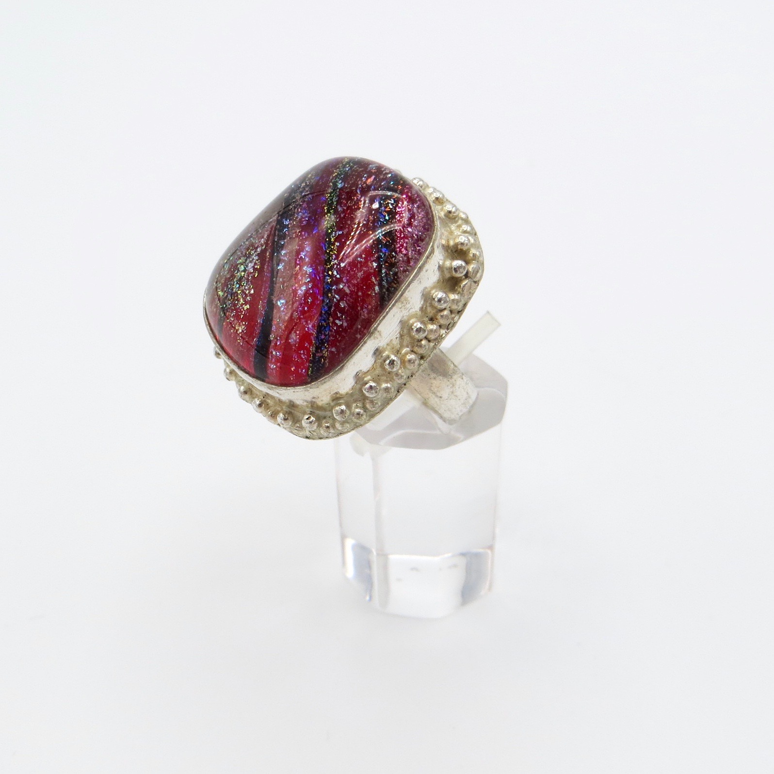 Silver & Murano Glass Ring