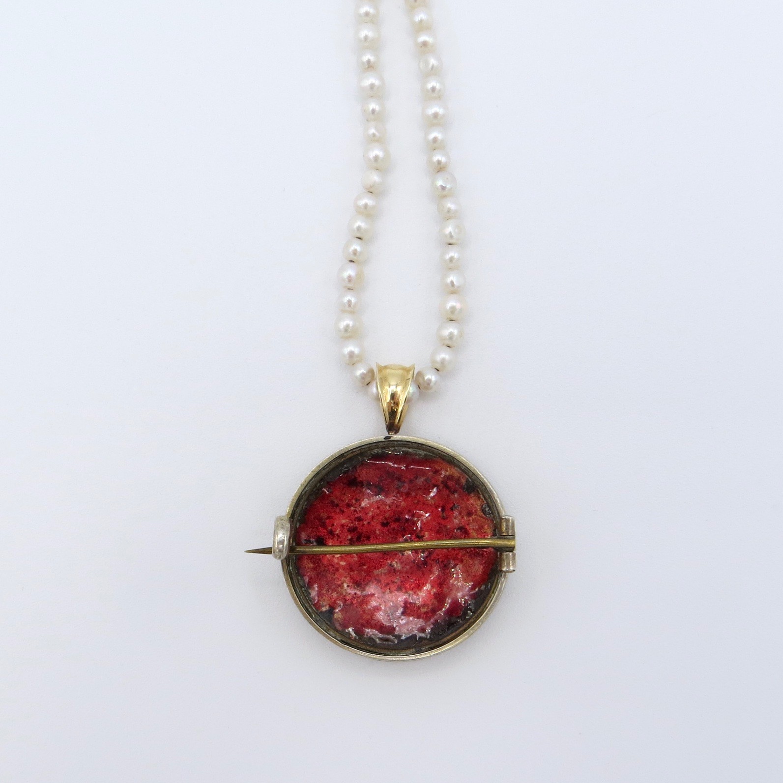 French Enamel Pendant on Freshwater Pearl Strand