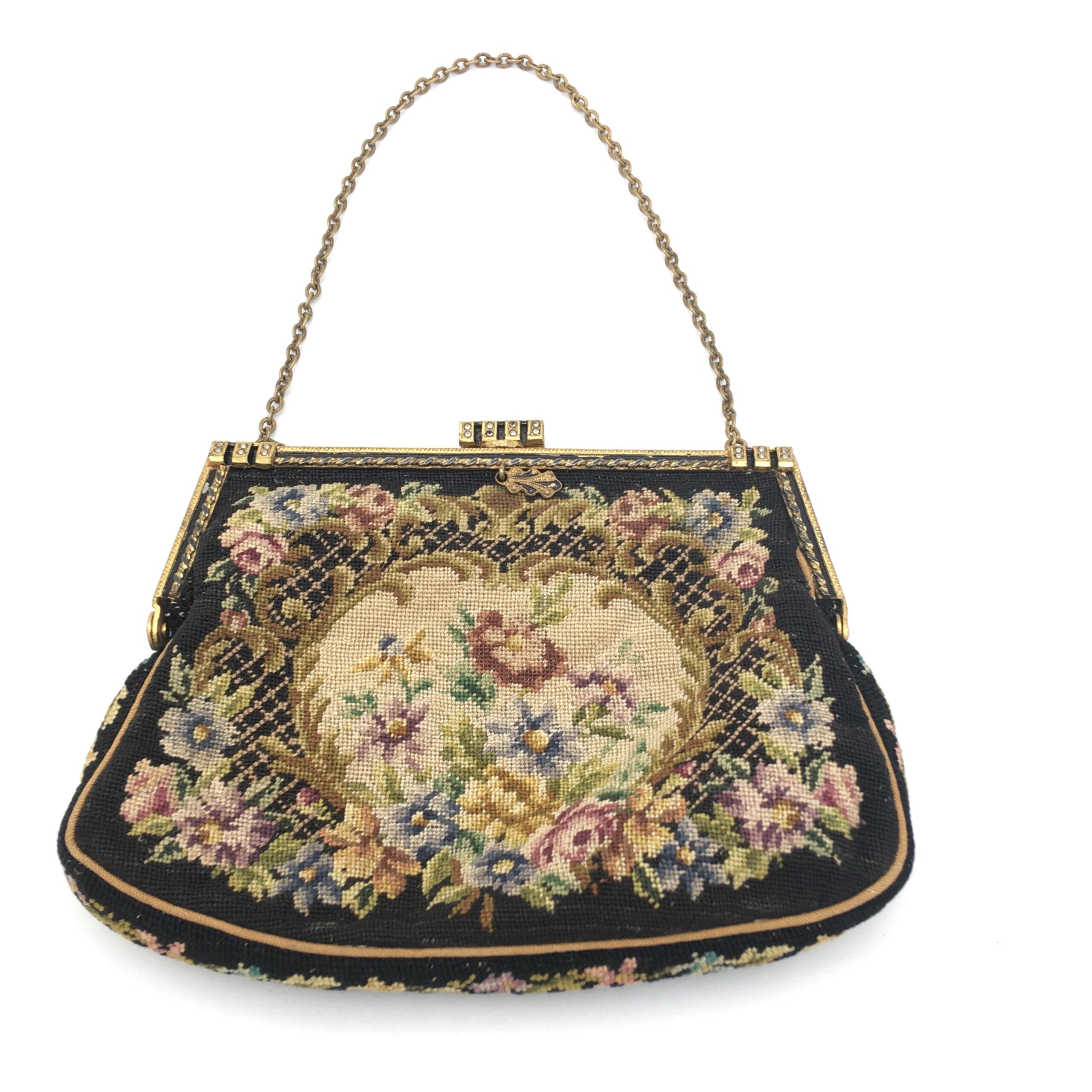Gilt and Floral Needlepoint Purse
