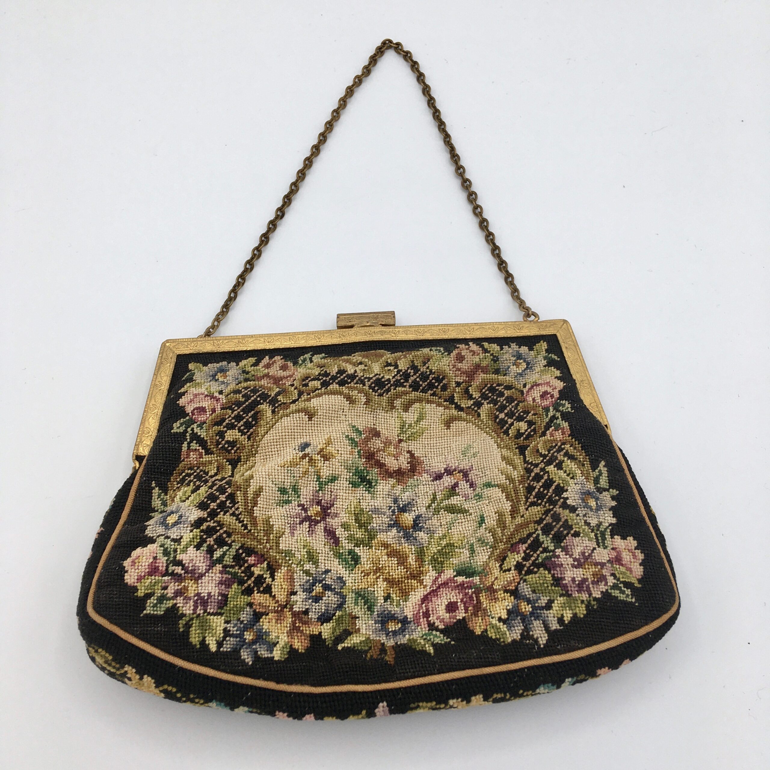 Gilt and Floral Needlepoint Purse