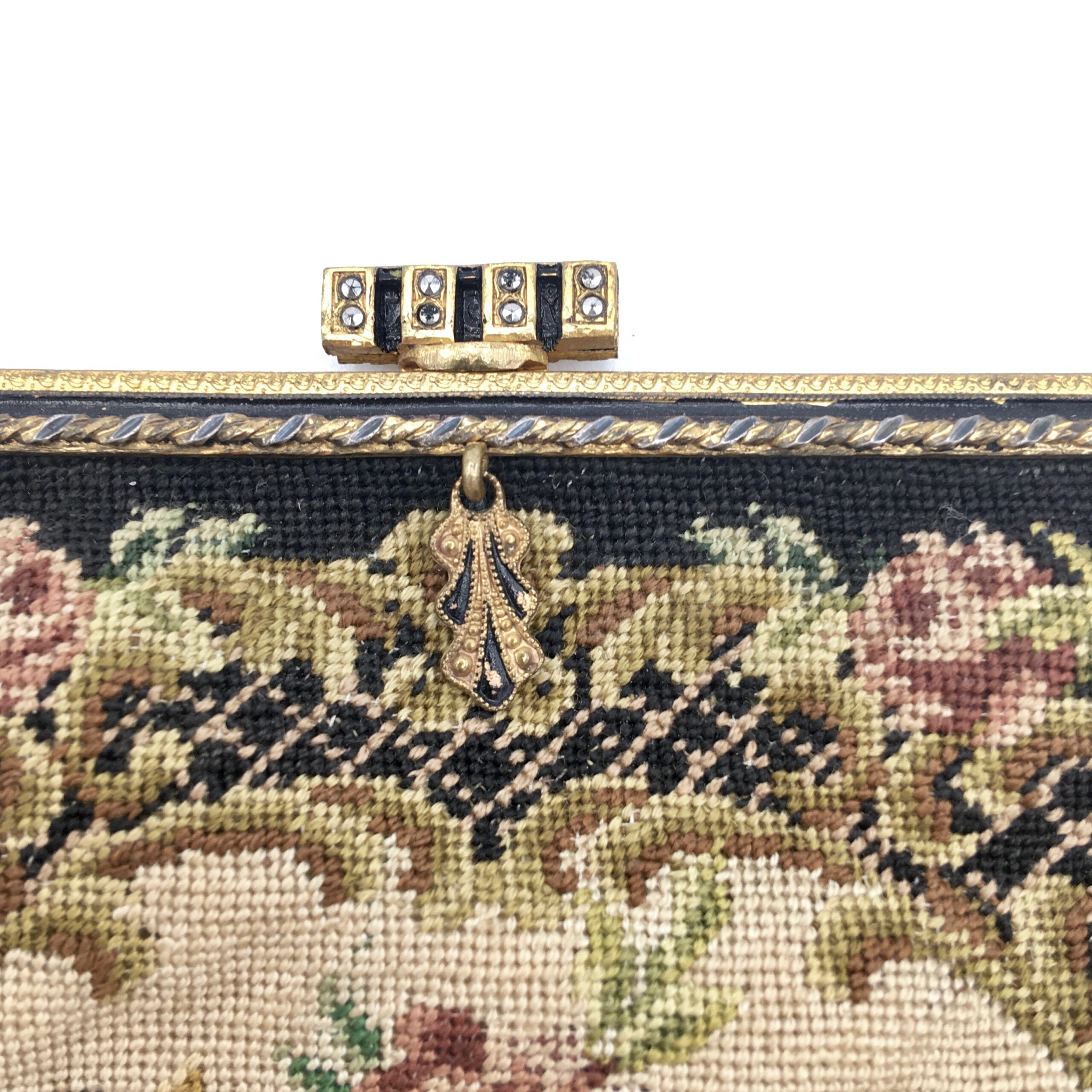 Gilt and Floral Needlepoint Purse