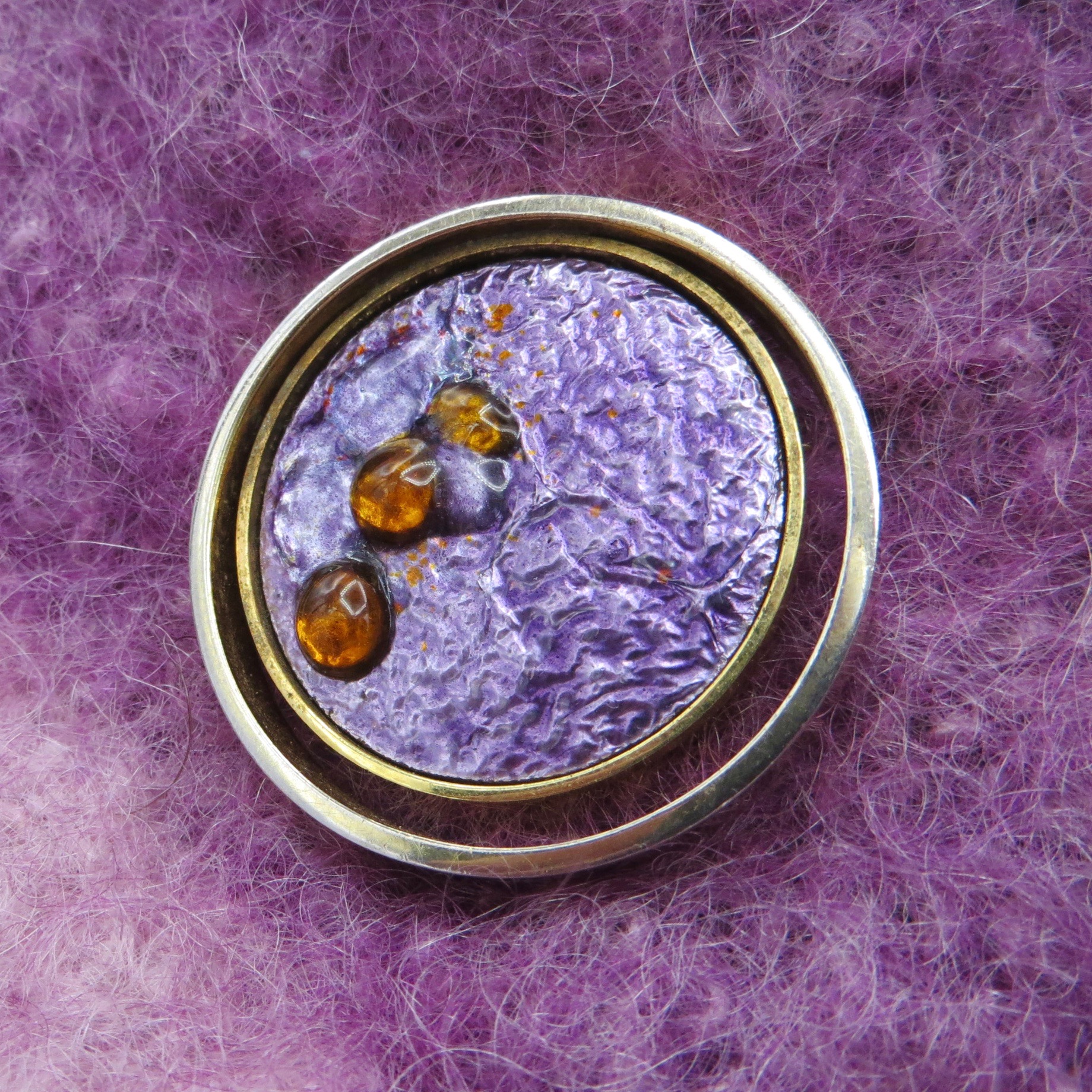 Purple & Orange Enamel Brooch