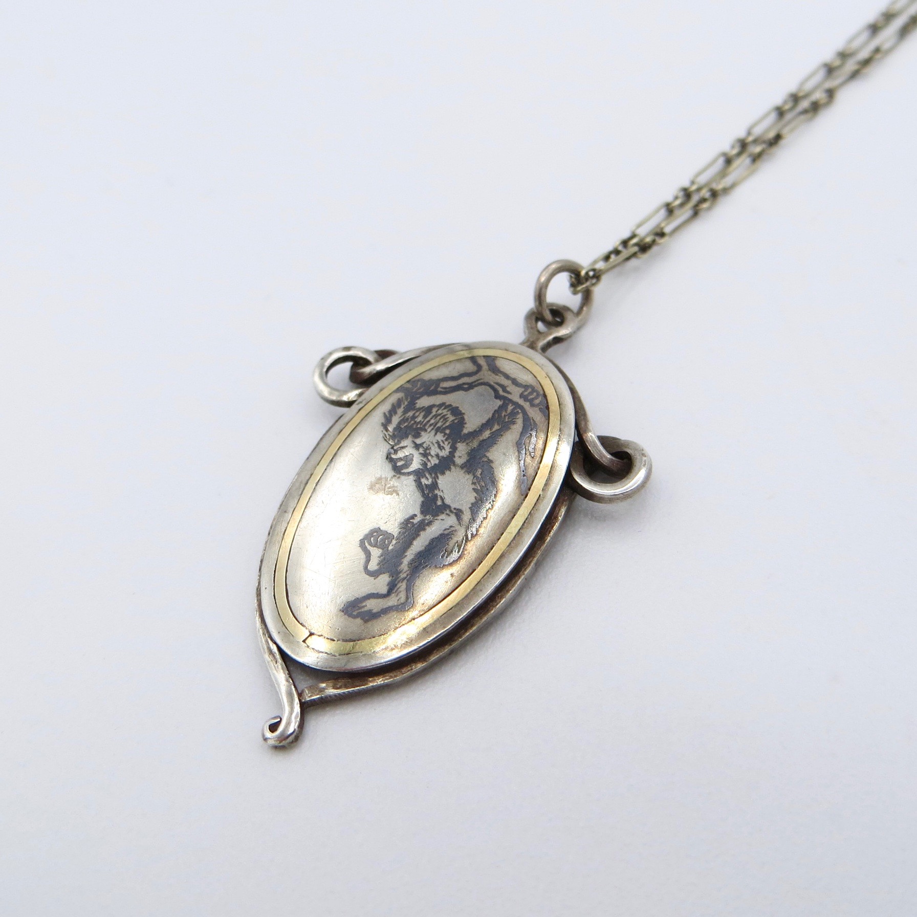 Silver Niello Monkey Necklace