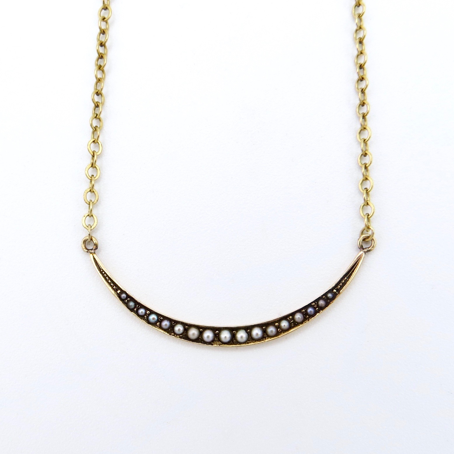 14kt Gold & Pearl Crescent Moon Layering Necklace (GF Chain)