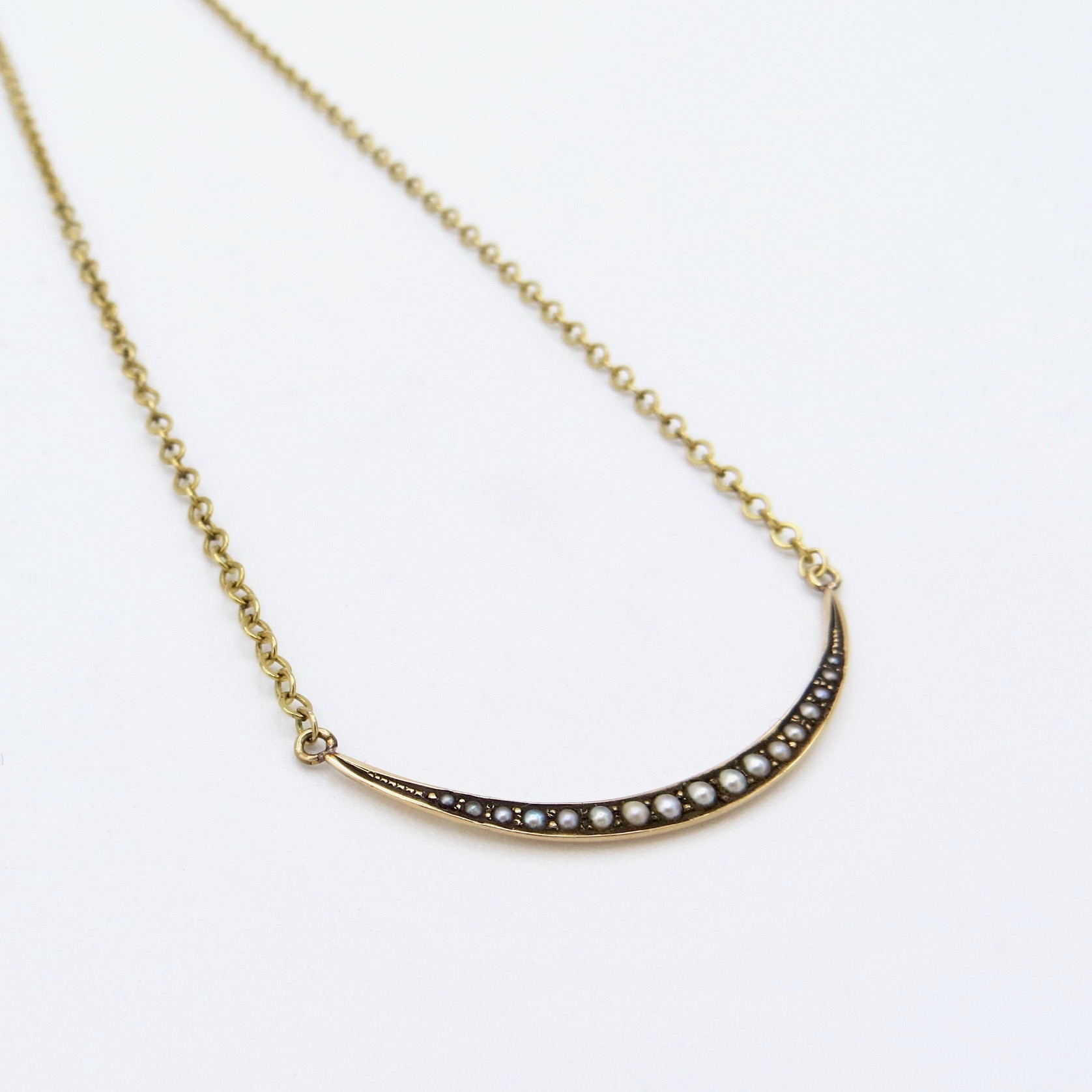 14kt Gold & Pearl Crescent Moon Layering Necklace (GF Chain)