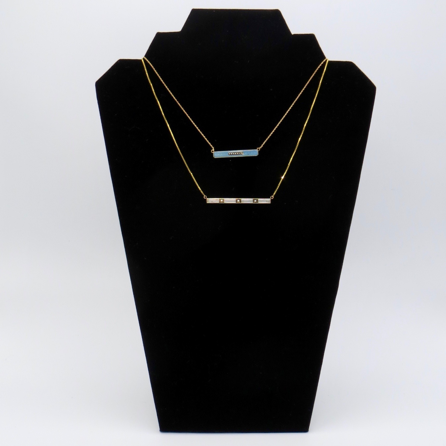 14kt Gold & White Striped Enamel Necklace (GF Chain)