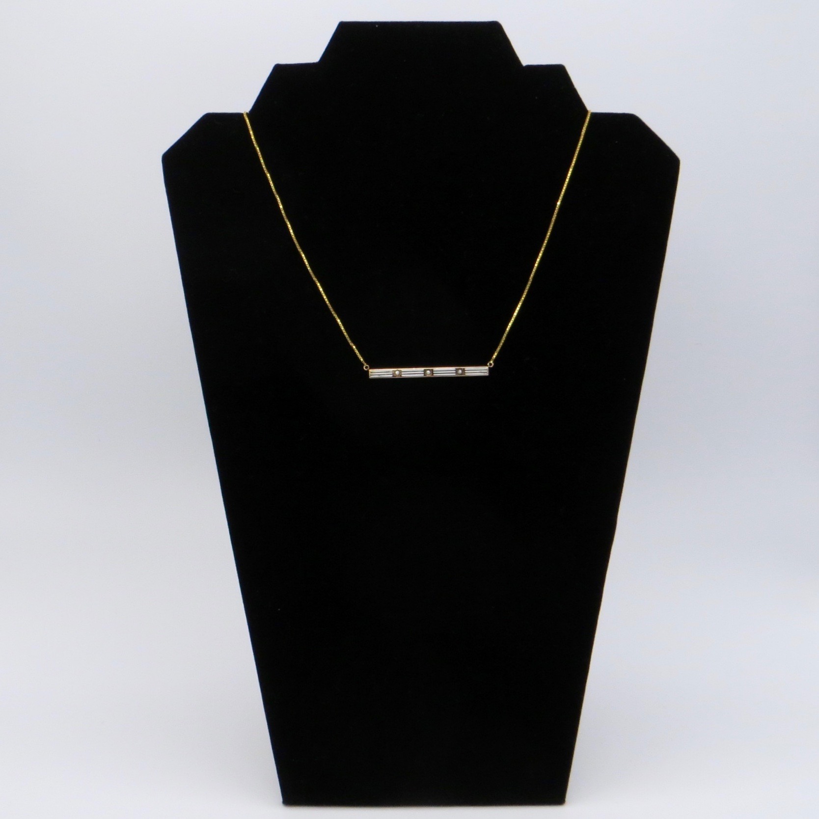 14kt Gold & White Striped Enamel Necklace (GF Chain)