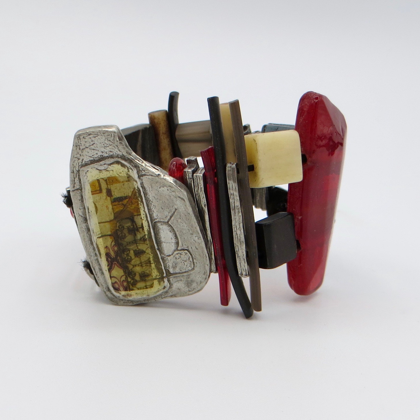 Anne-Marie Chagnon Pewter, Glass & Acrylic Bracelet