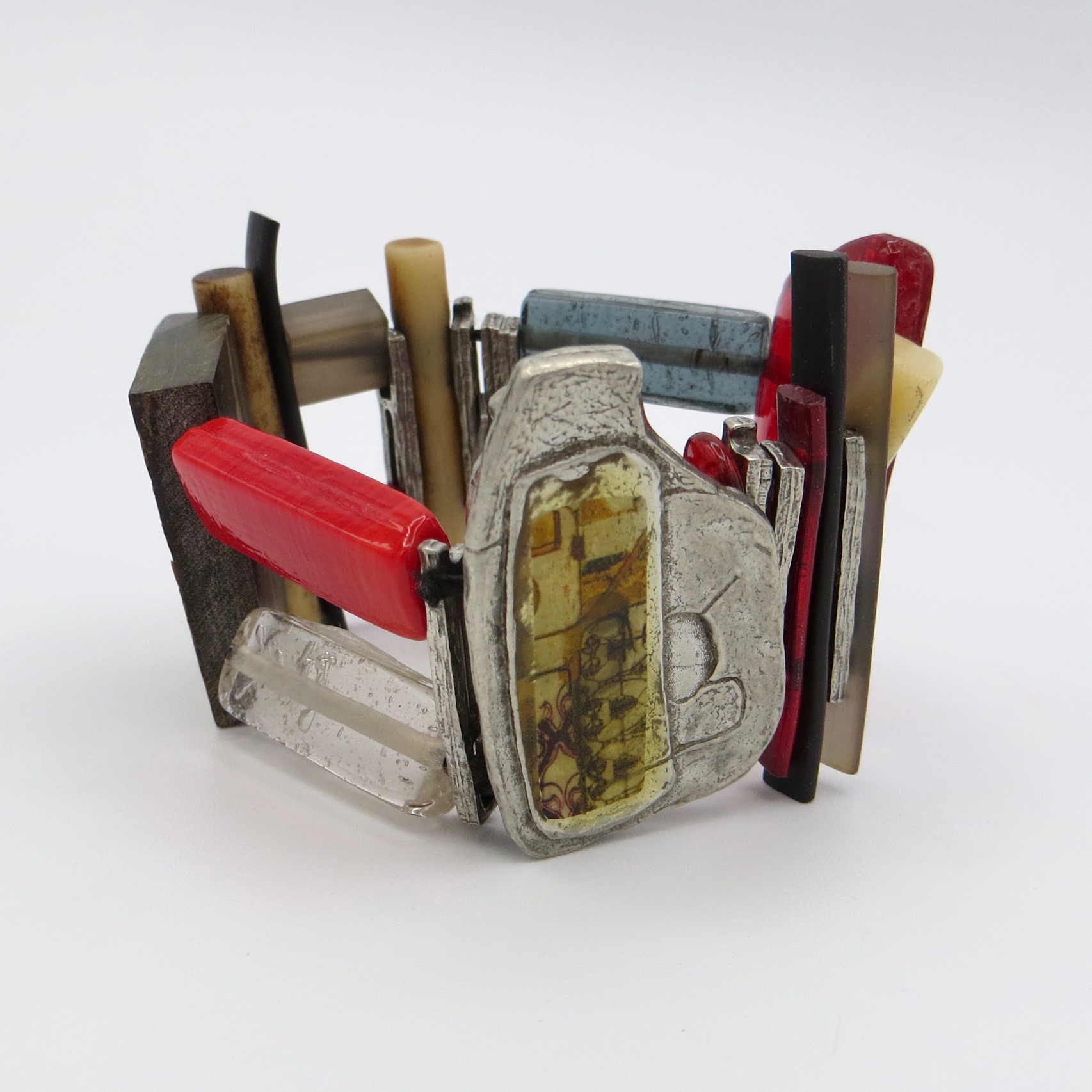 Anne-Marie Chagnon Pewter, Glass & Acrylic Bracelet
