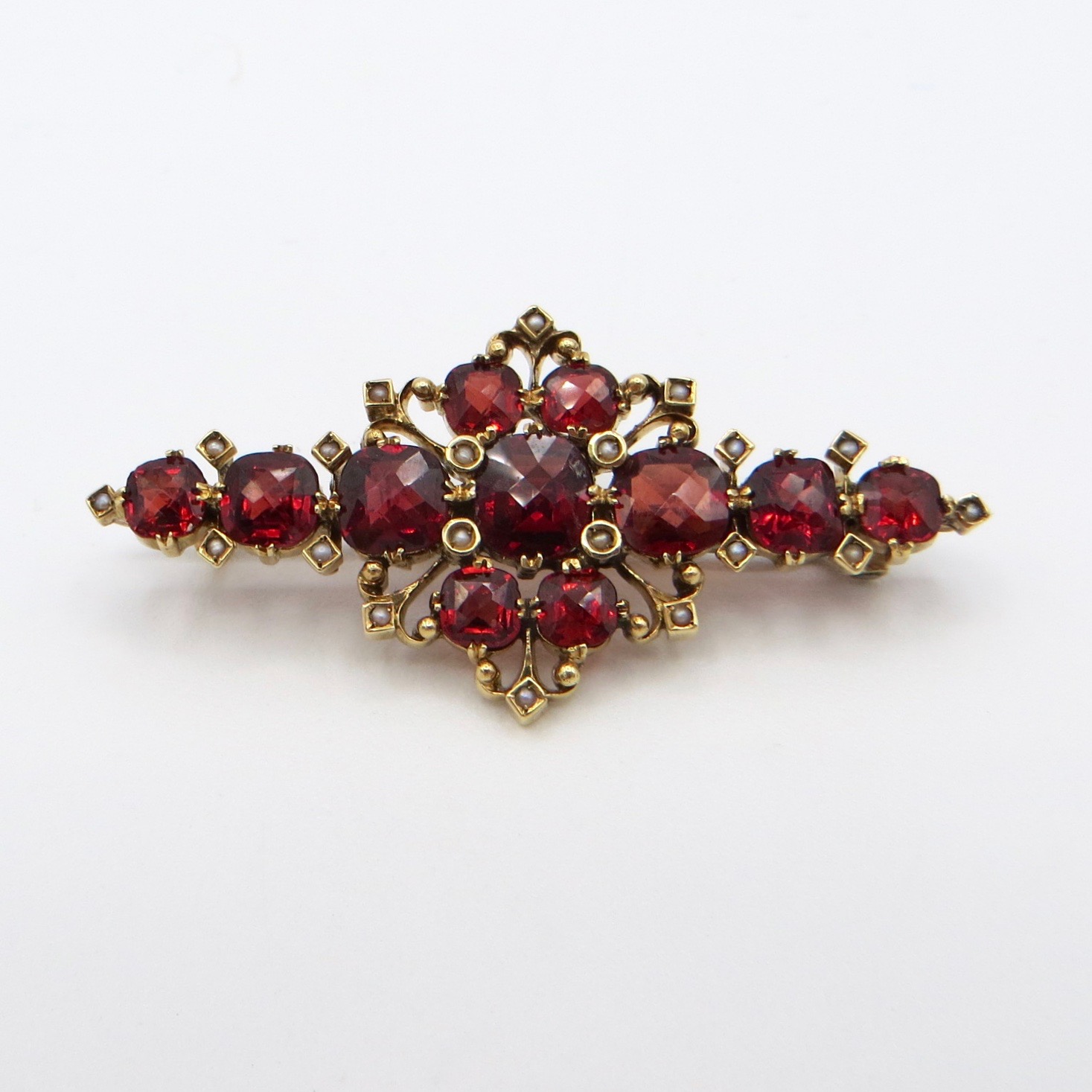 Garnet & Seed Pearl Brooch