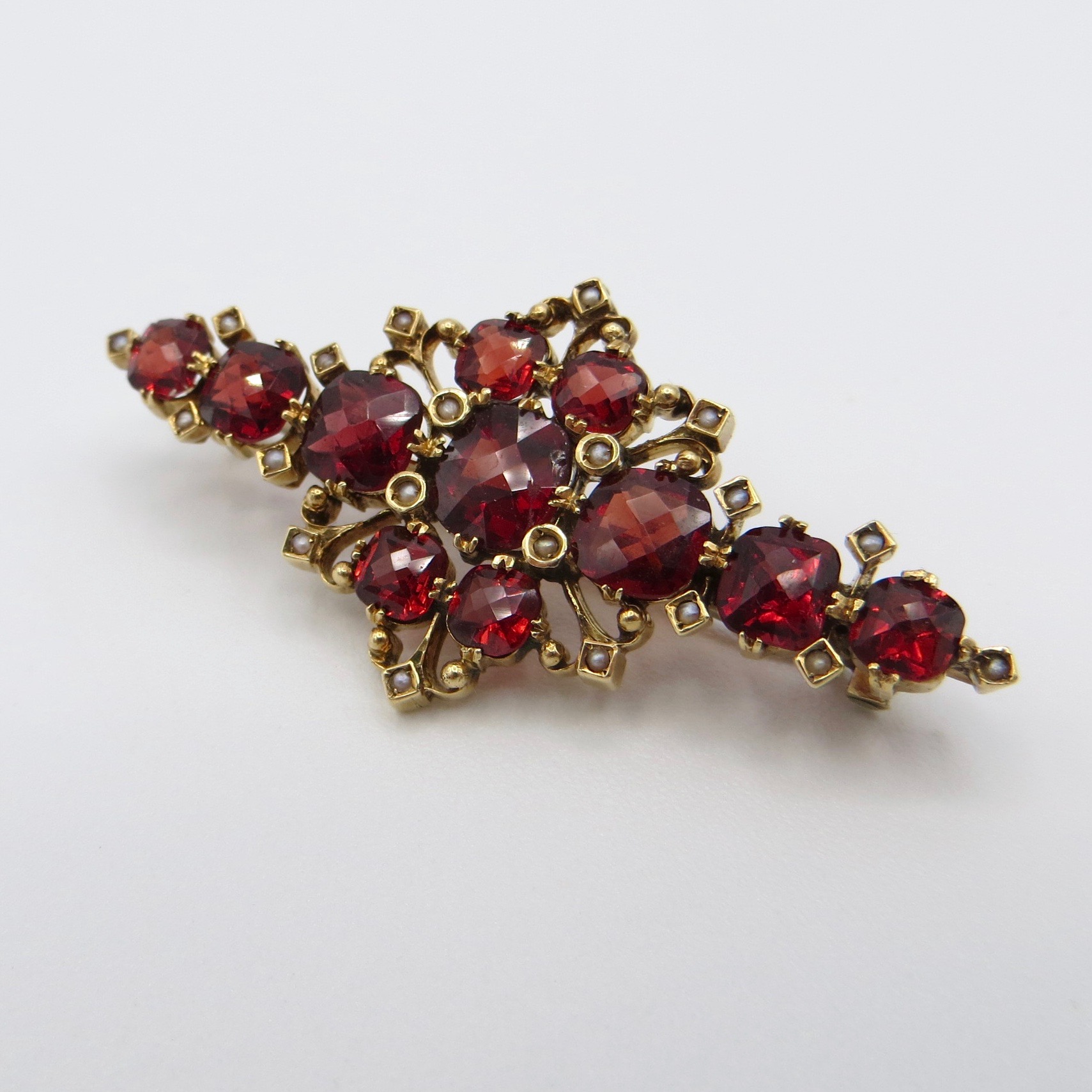 Garnet & Seed Pearl Brooch