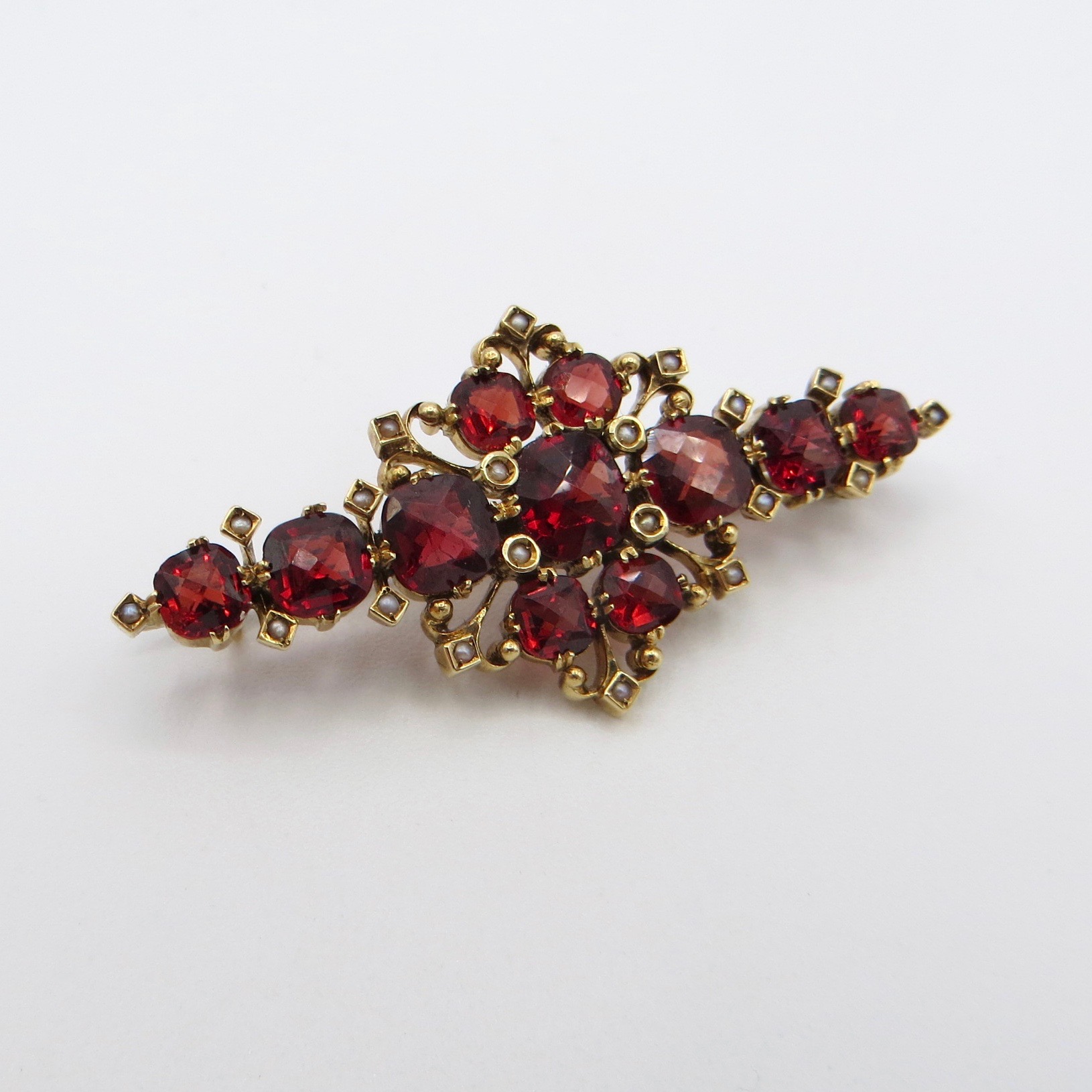 Garnet & Seed Pearl Brooch