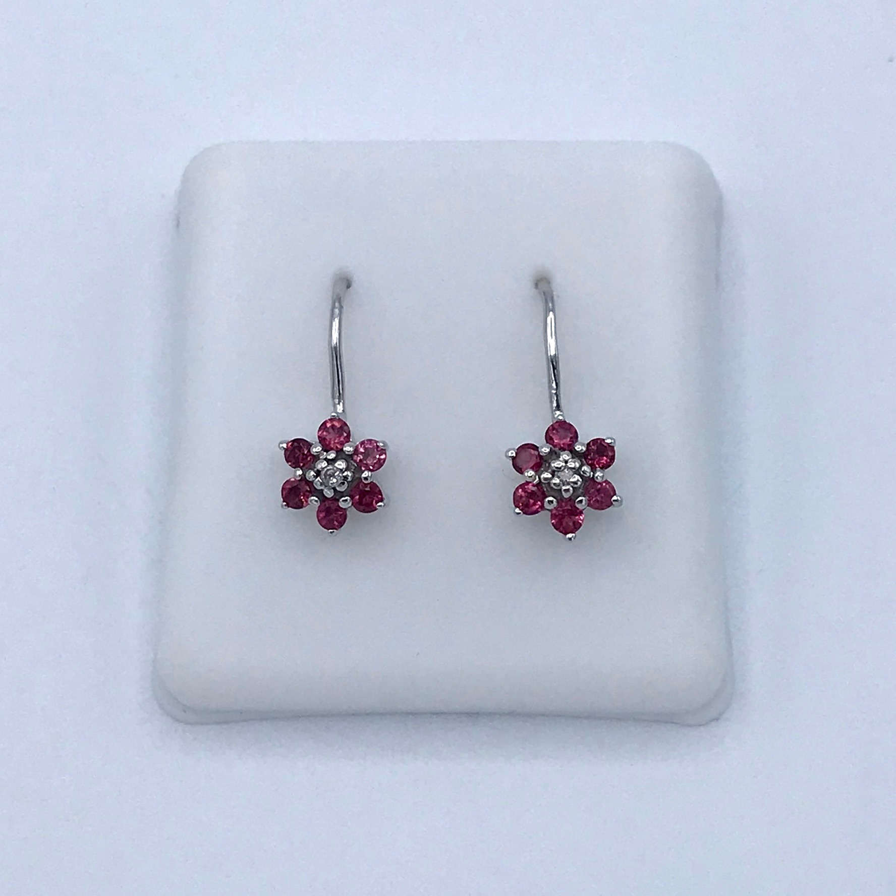 14KT & Garnet/Diamond Flower Earrings