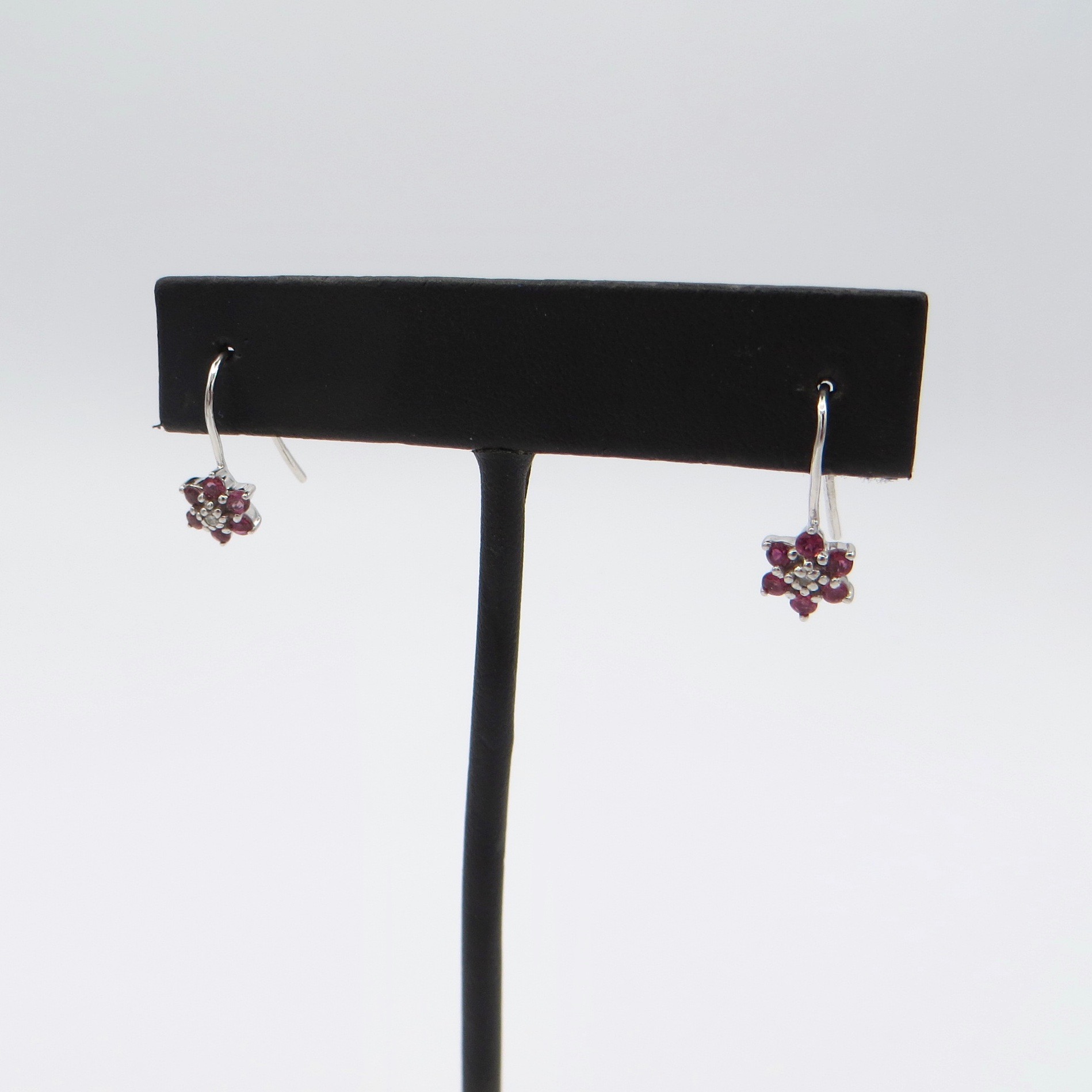 14KT & Garnet/Diamond Flower Earrings