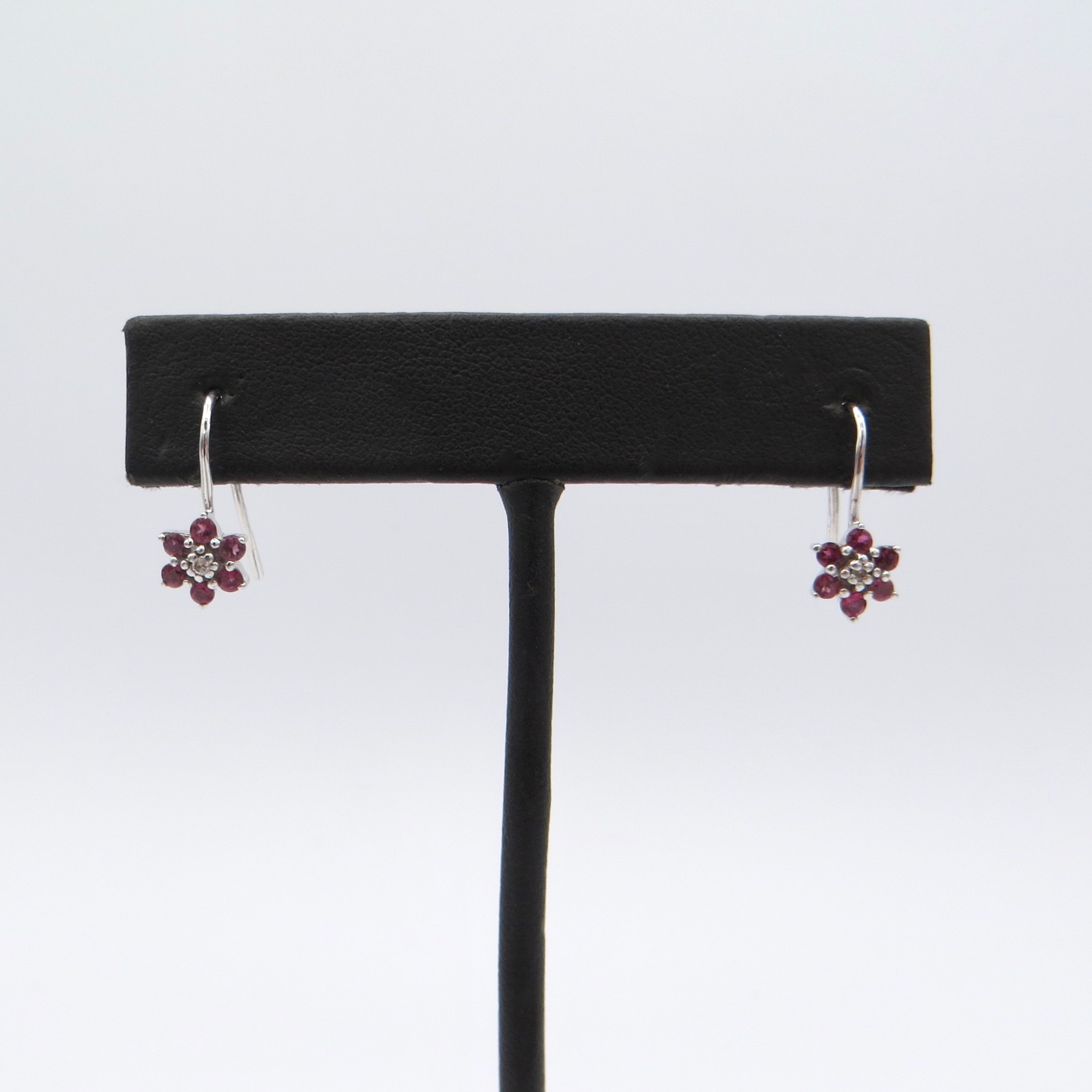 14KT & Garnet/Diamond Flower Earrings