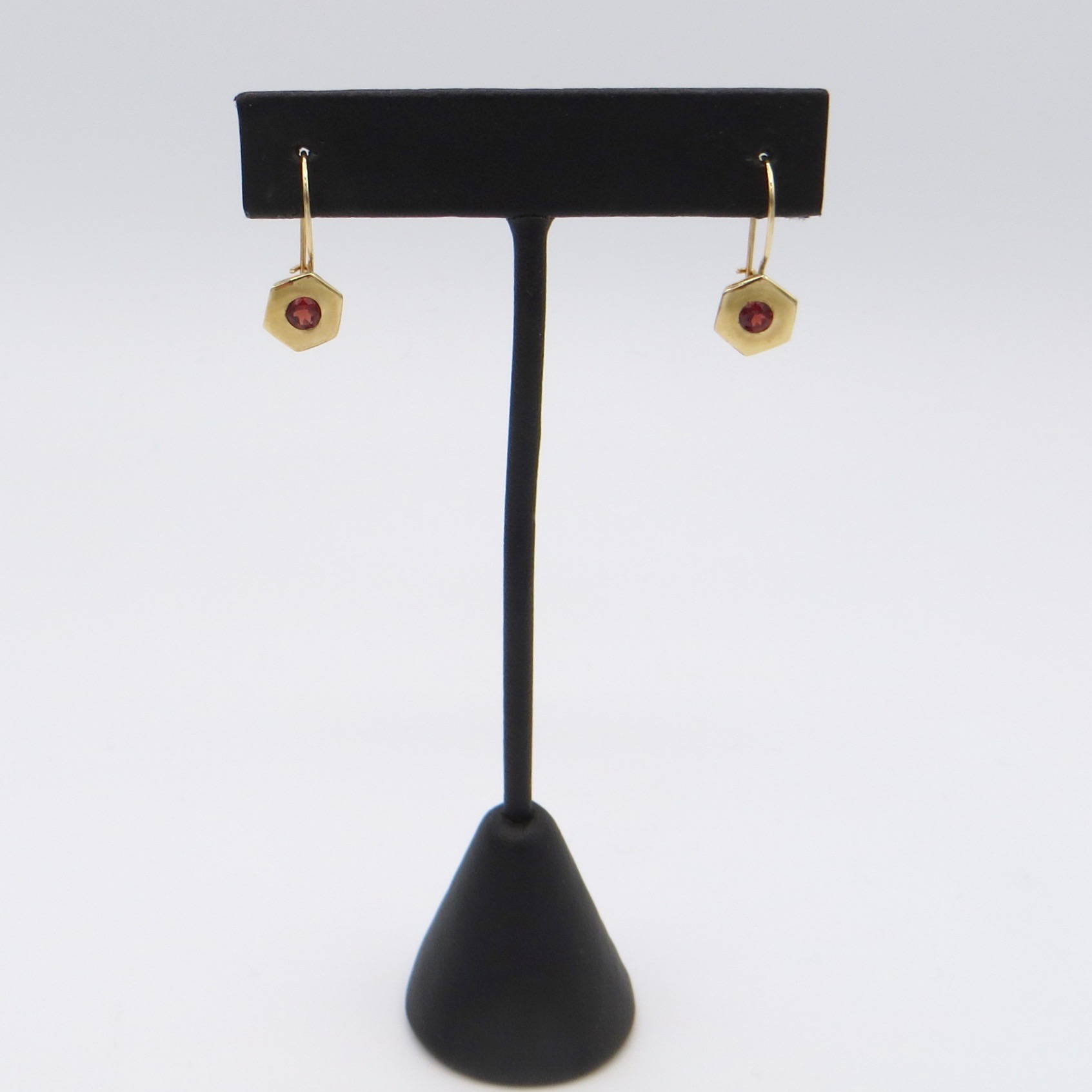 14kt Gold & Garnet Hexagon Earrings