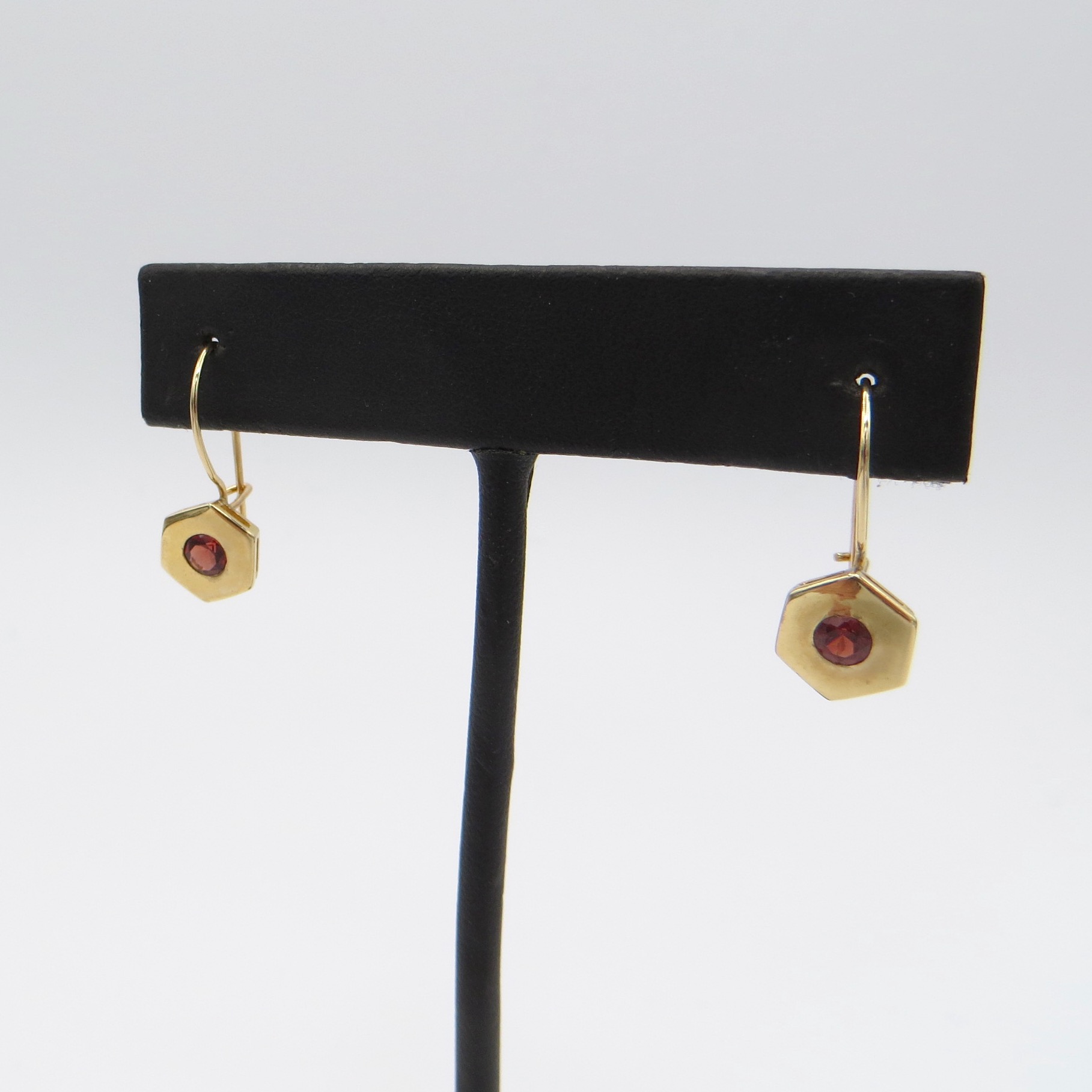 14kt Gold & Garnet Hexagon Earrings