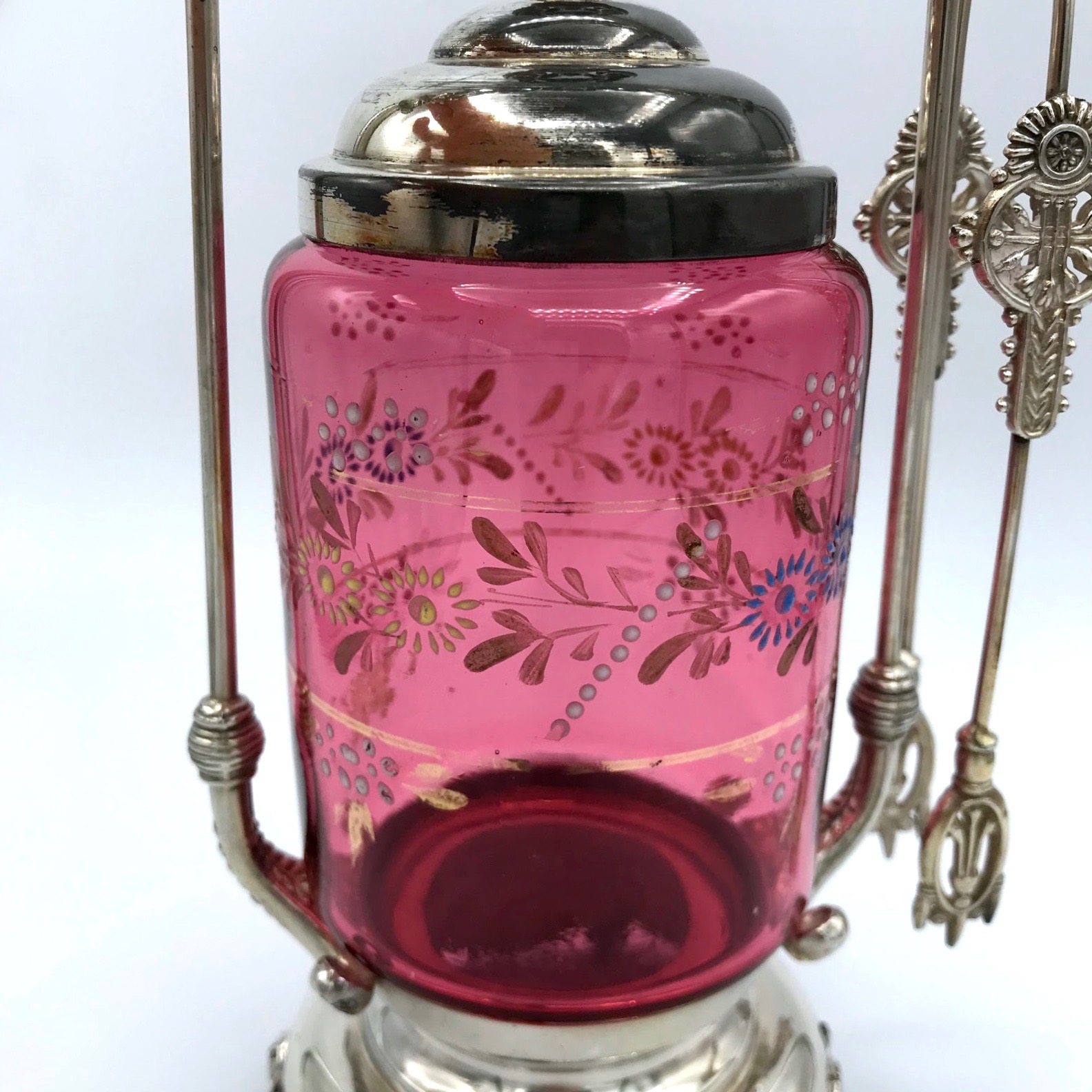 Floral Cranberry Pickle Cruet