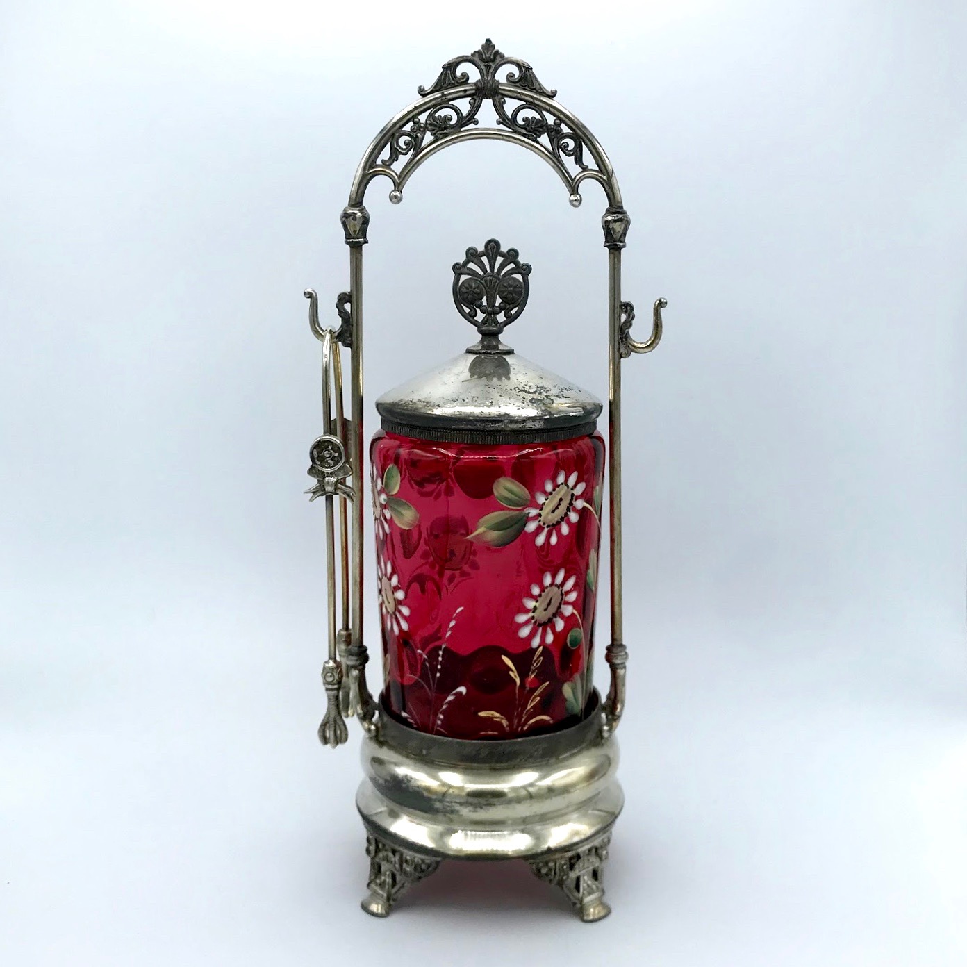 Cranberry Pickle Cruet With Daisies