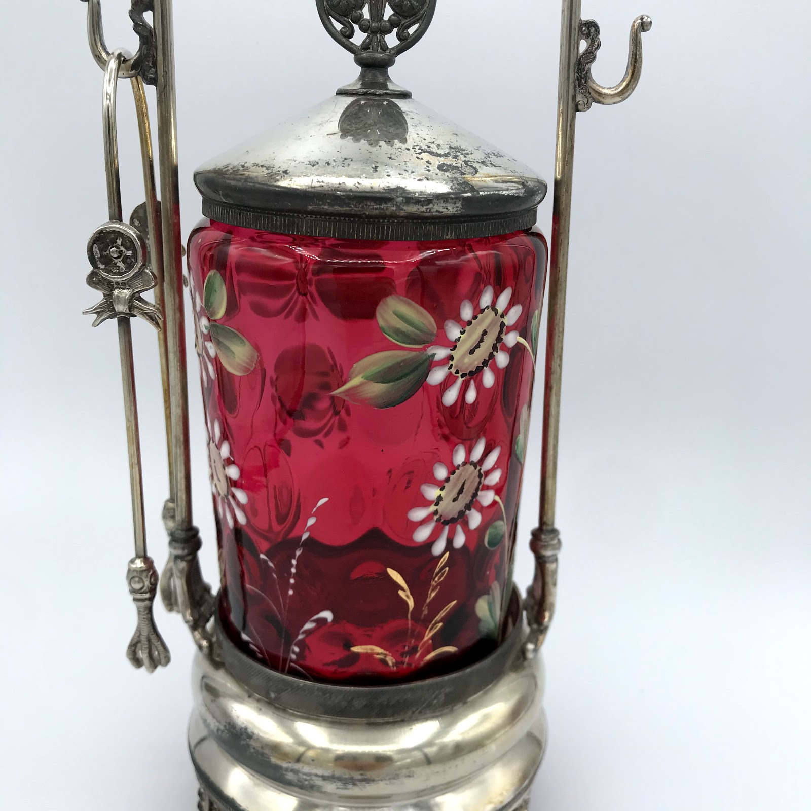 Cranberry Pickle Cruet With Daisies
