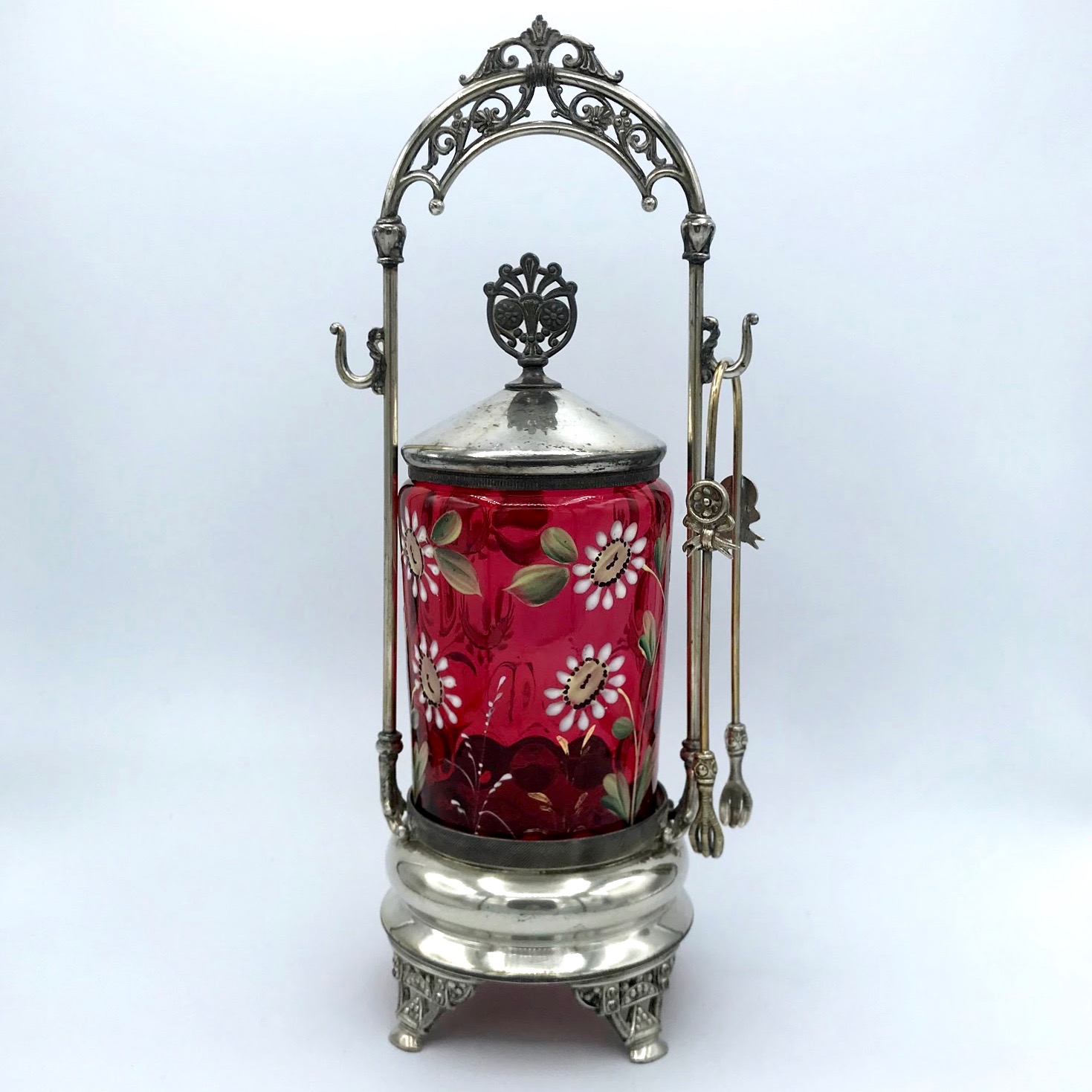 Cranberry Pickle Cruet With Daisies