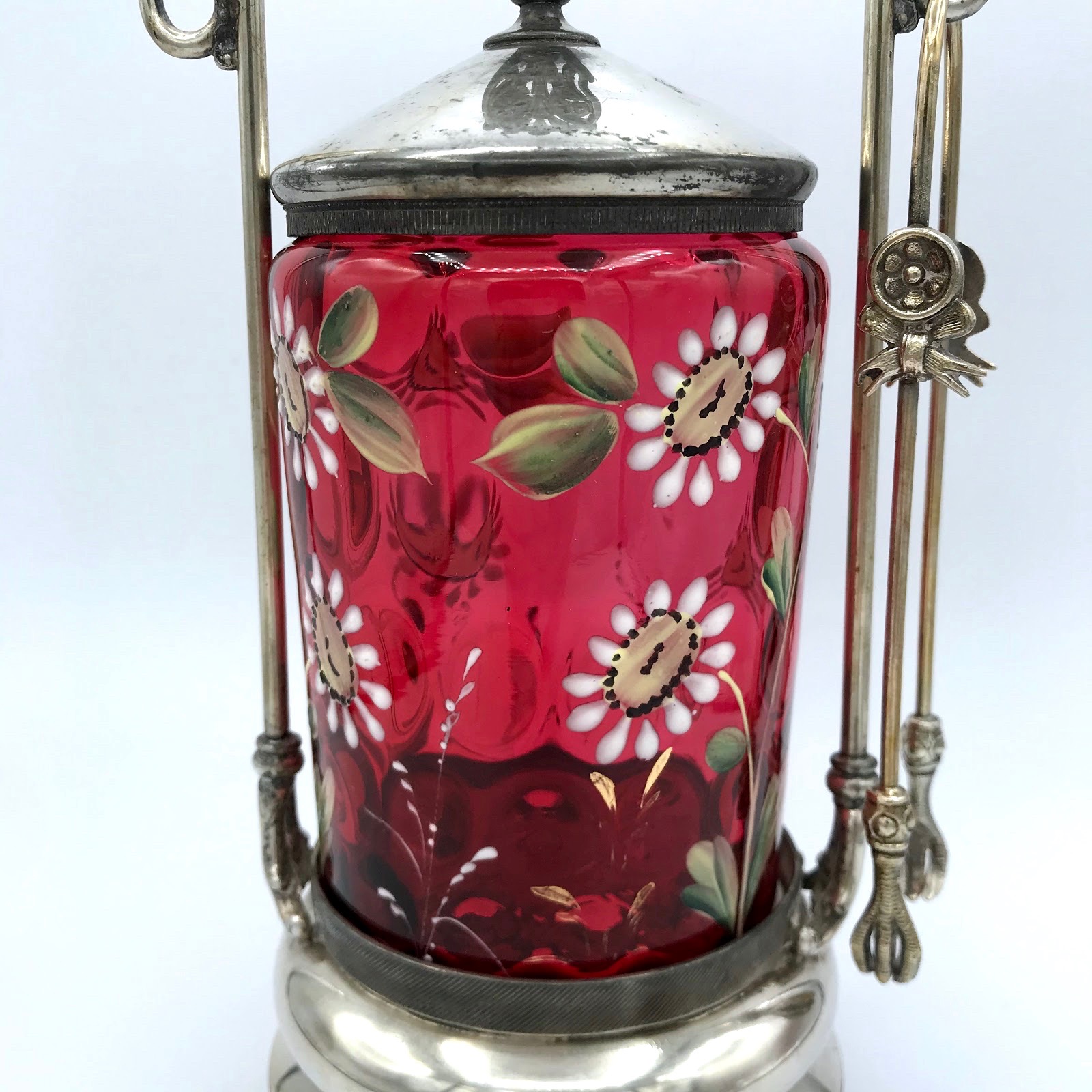 Cranberry Pickle Cruet With Daisies