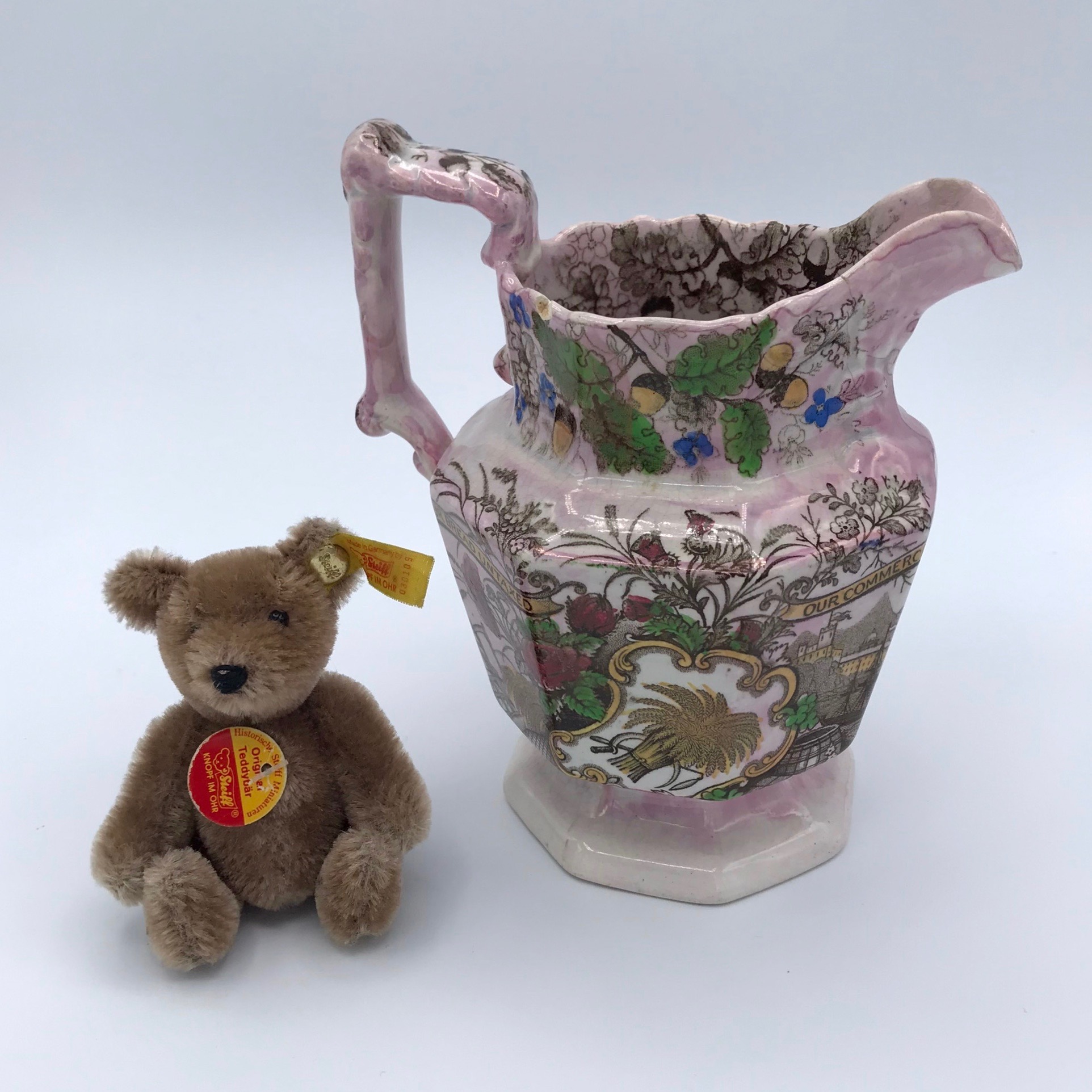 "Our Bread Untaxed" Pink Lustre Jug