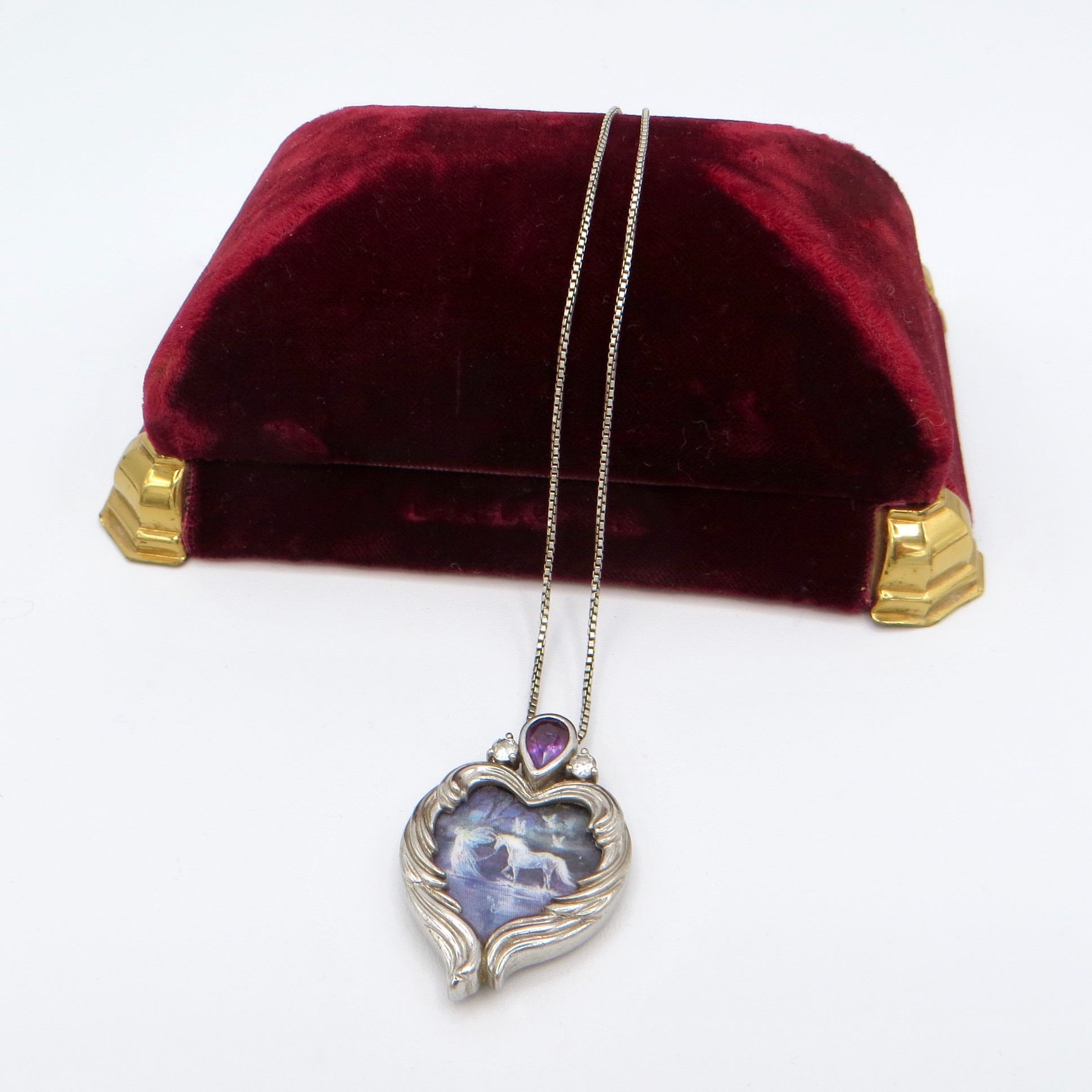 Silver & Amethyst Unicorn Heart Pendant