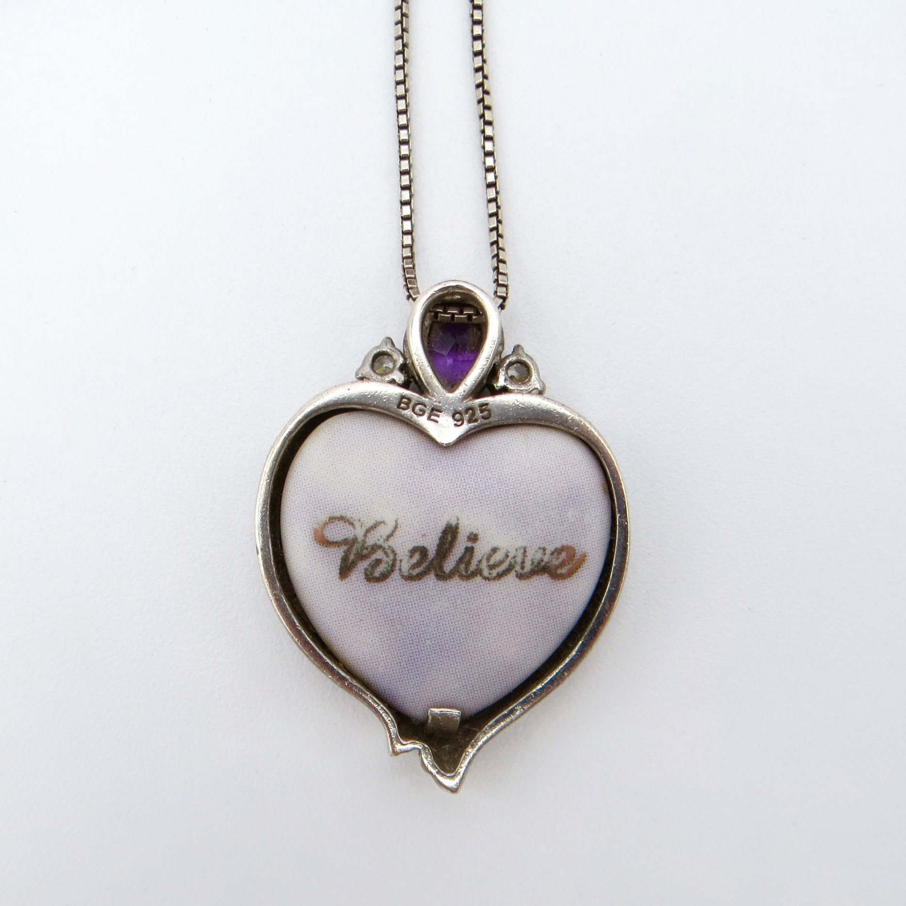Silver & Amethyst Unicorn Heart Pendant