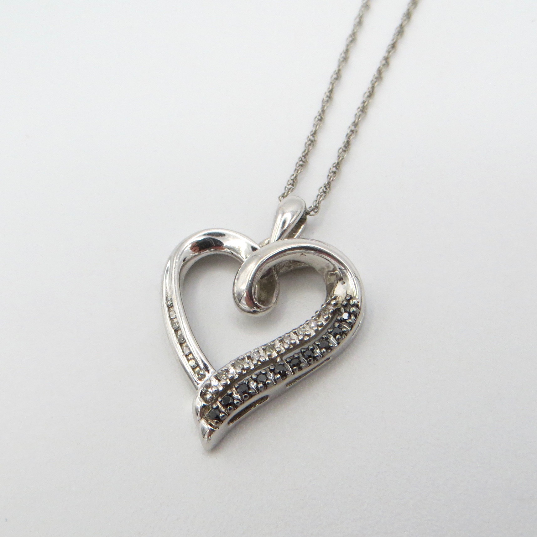 Dark & Light Silver & Crystal Heart Necklace