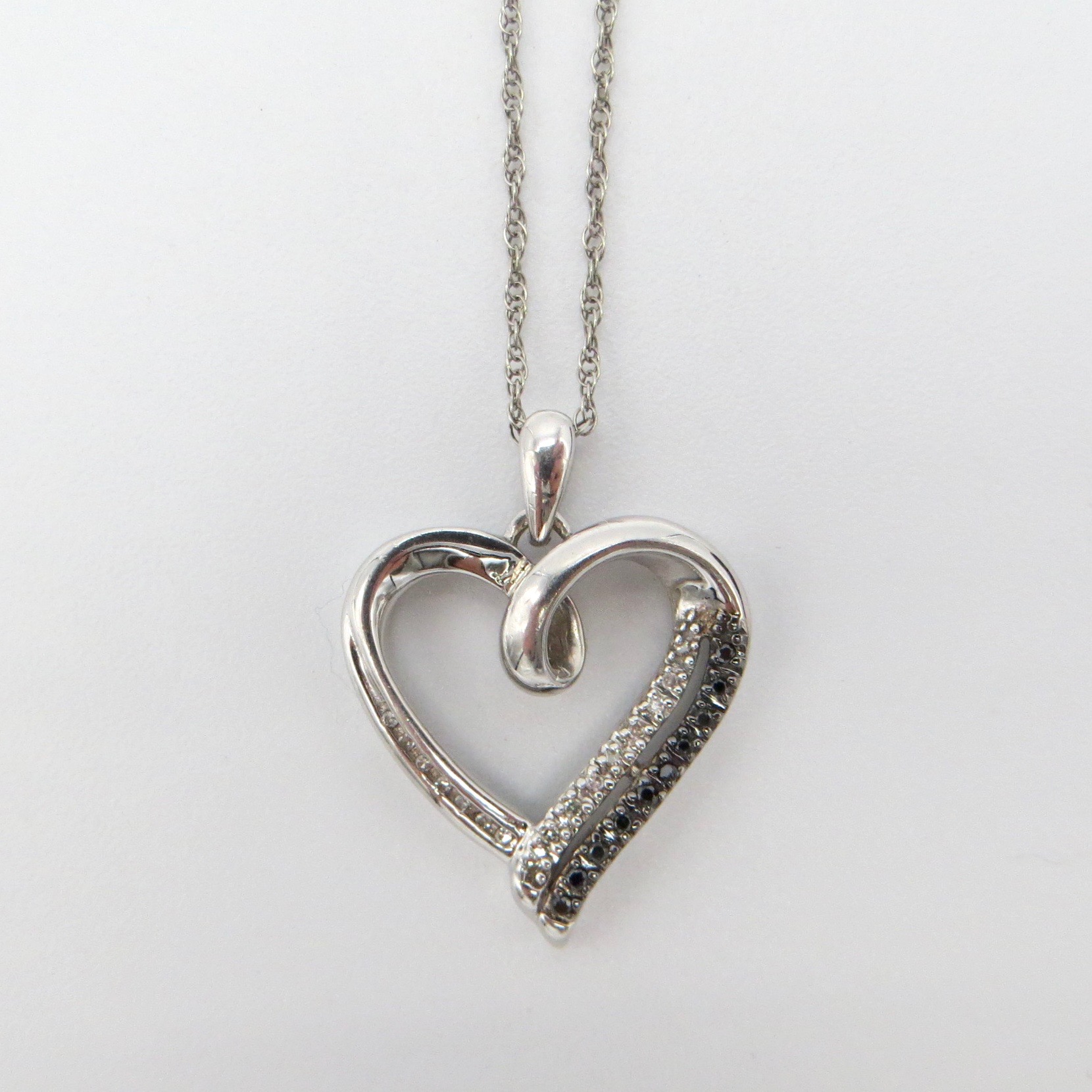 Dark & Light Silver & Crystal Heart Necklace