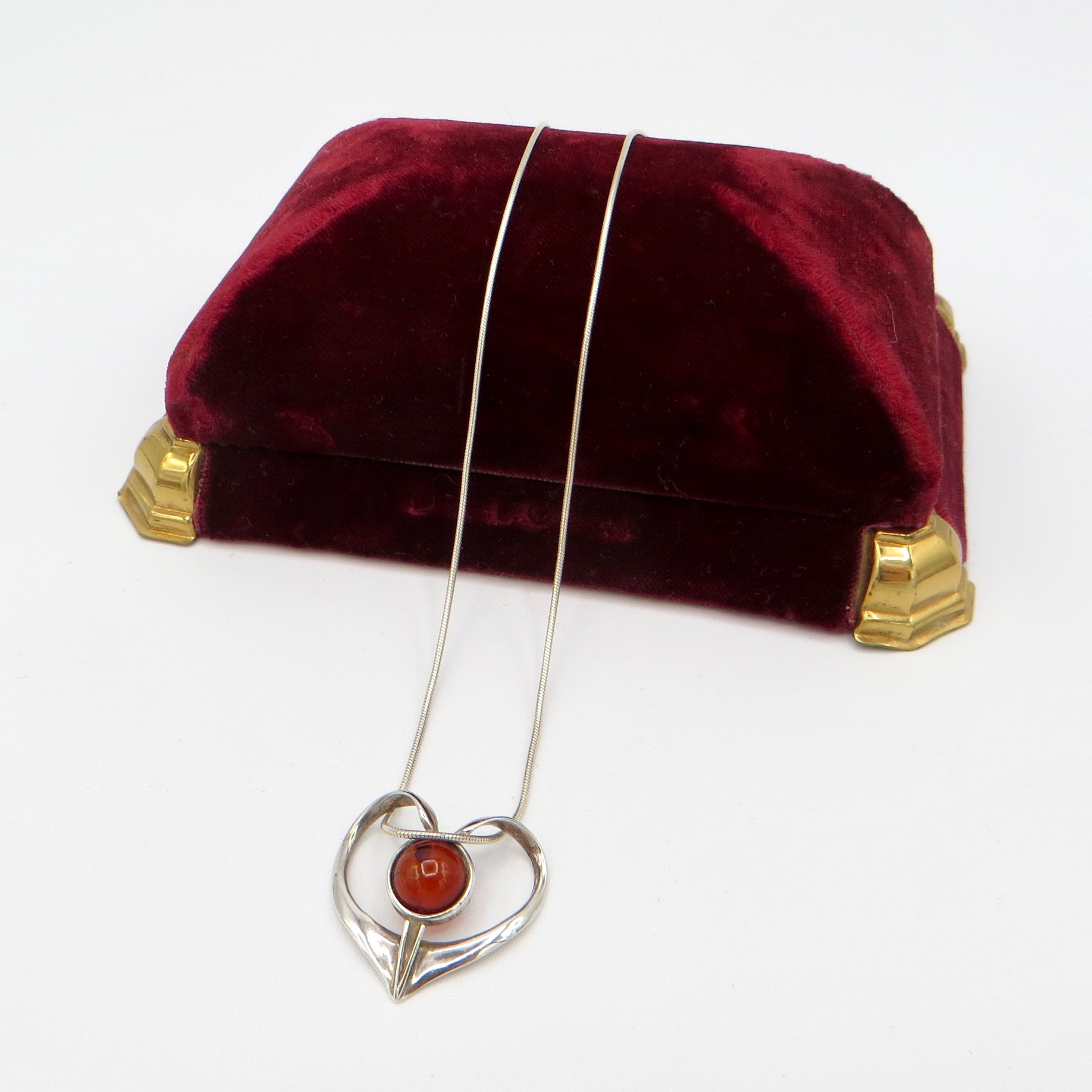 Sterling Silver & Amber Heart Necklace