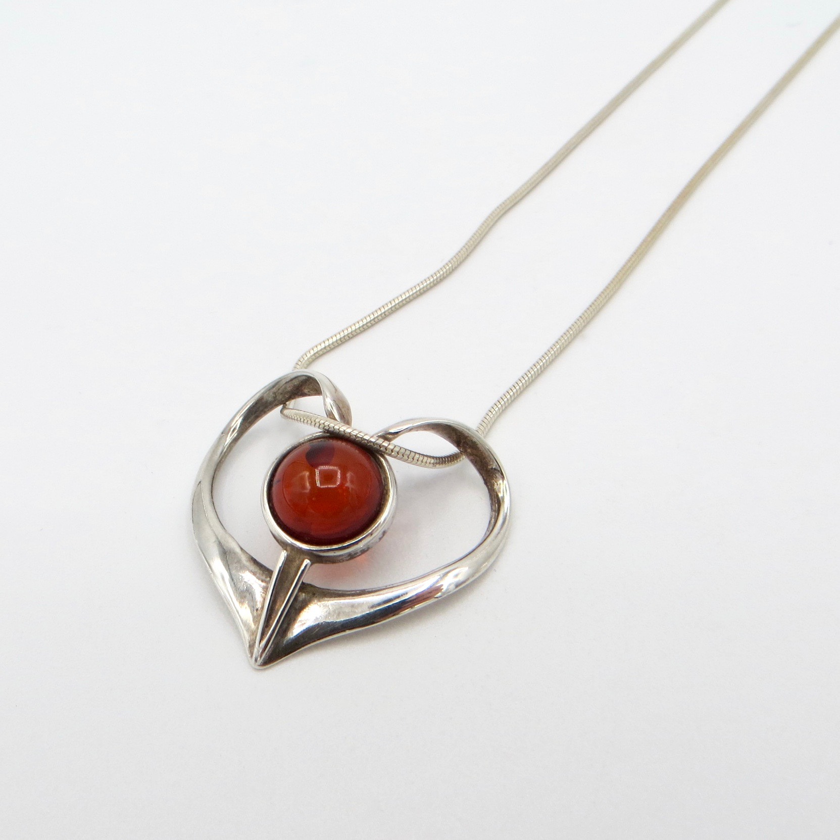 Sterling Silver & Amber Heart Necklace