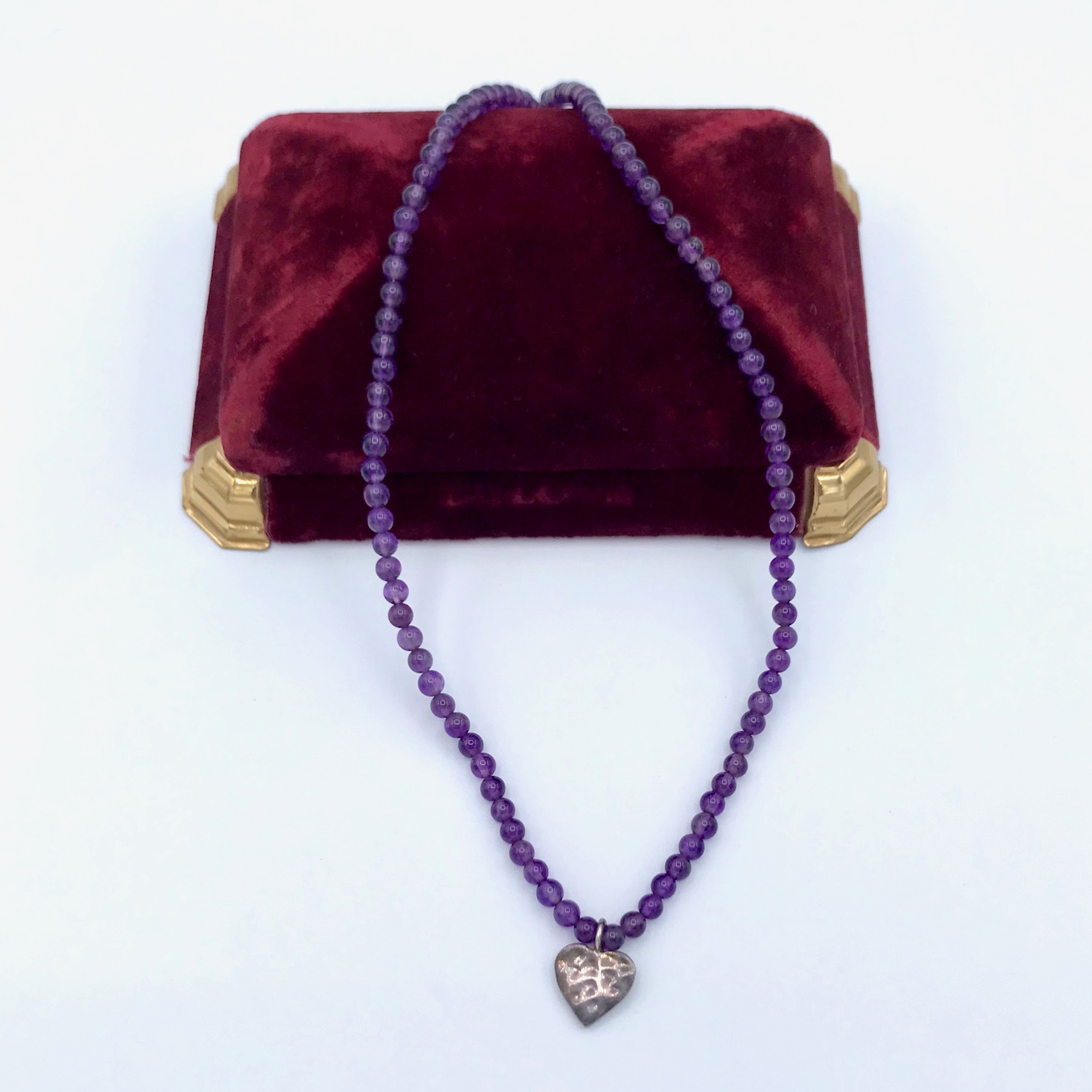 Silver Heart Pendant on Amethyst Strand