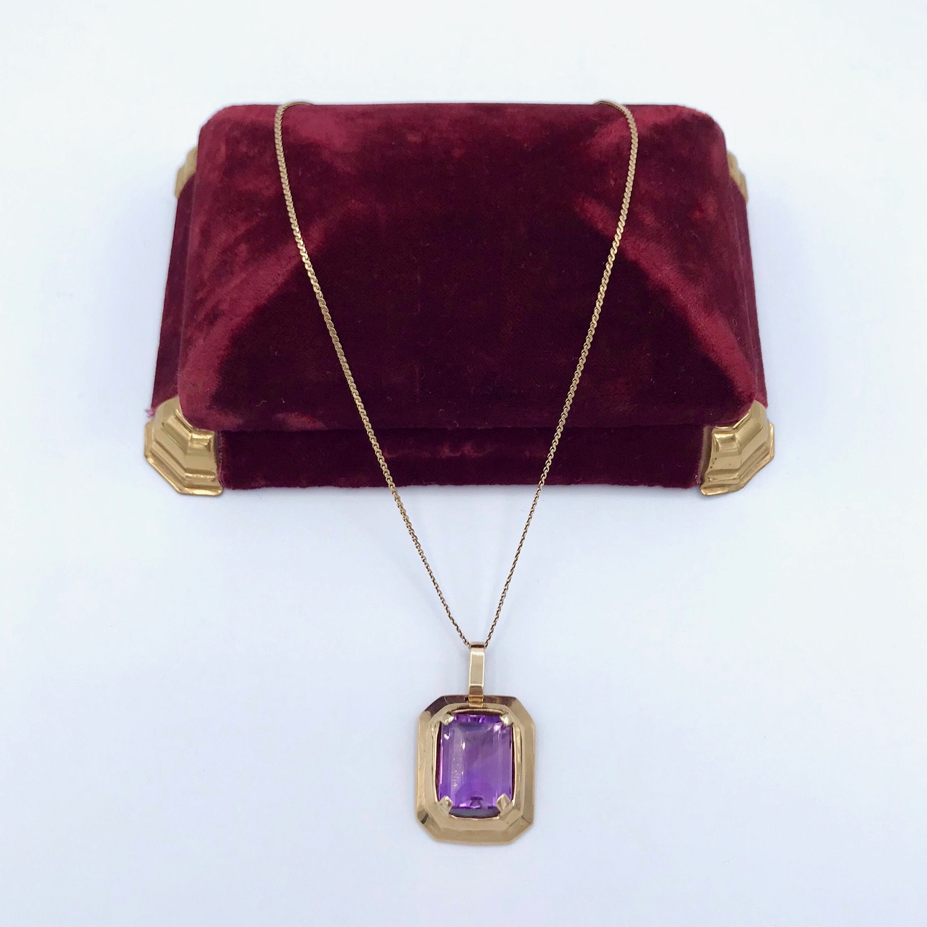 Rectangular Gold & Amethyst Necklace