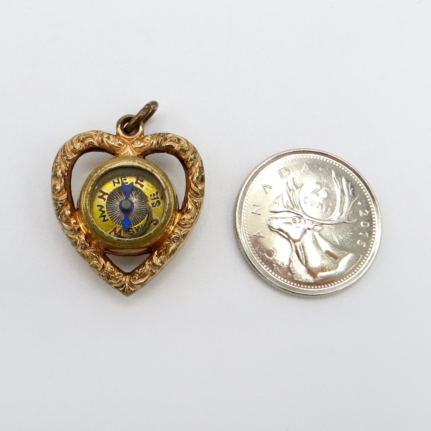 Victorian Compass & Carnelian Heart Pendant
