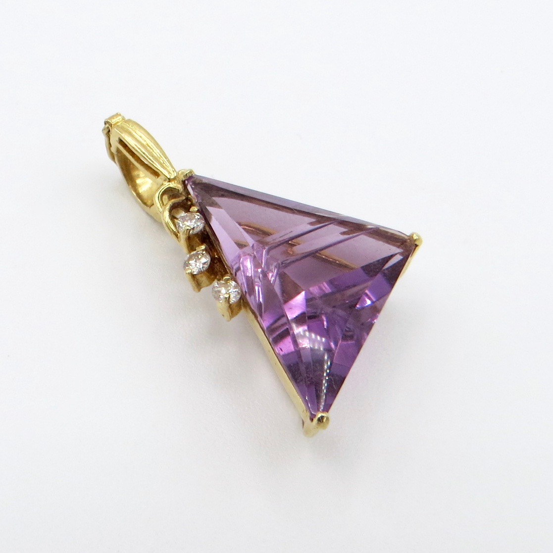 Amethyst & Diamond Triangle Pendant