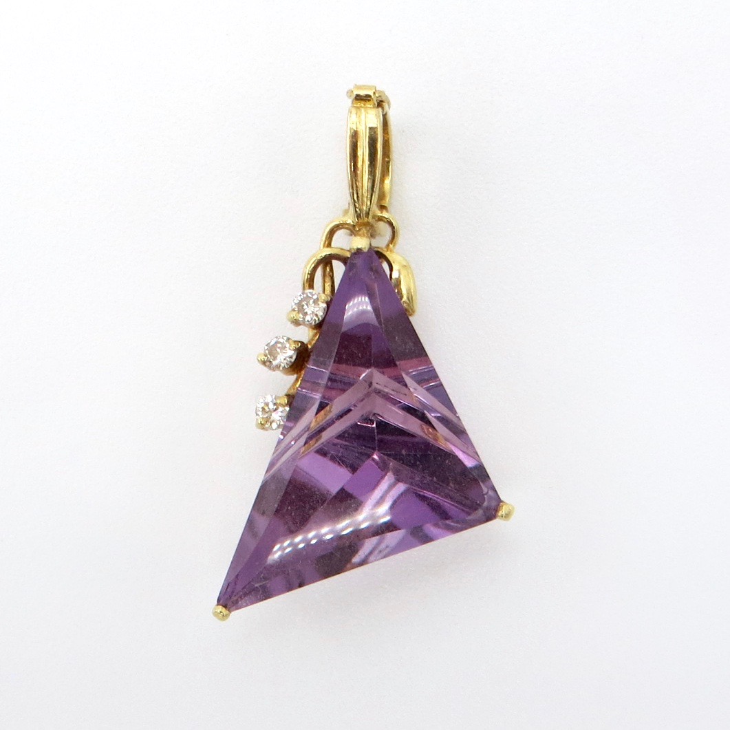 Amethyst & Diamond Triangle Pendant