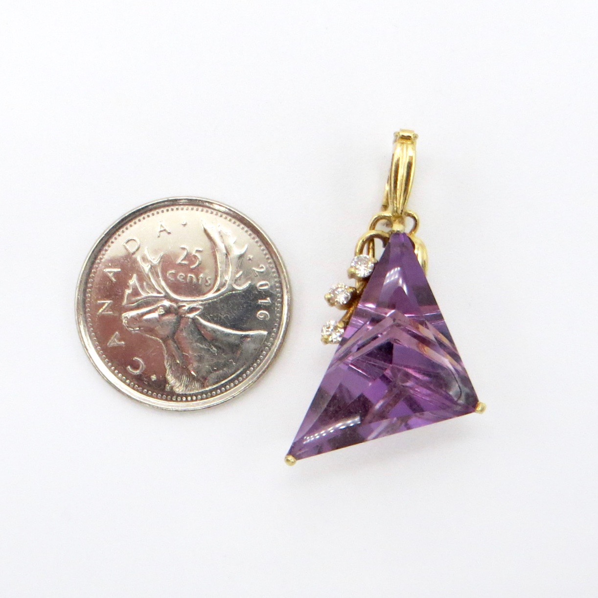 Amethyst & Diamond Triangle Pendant